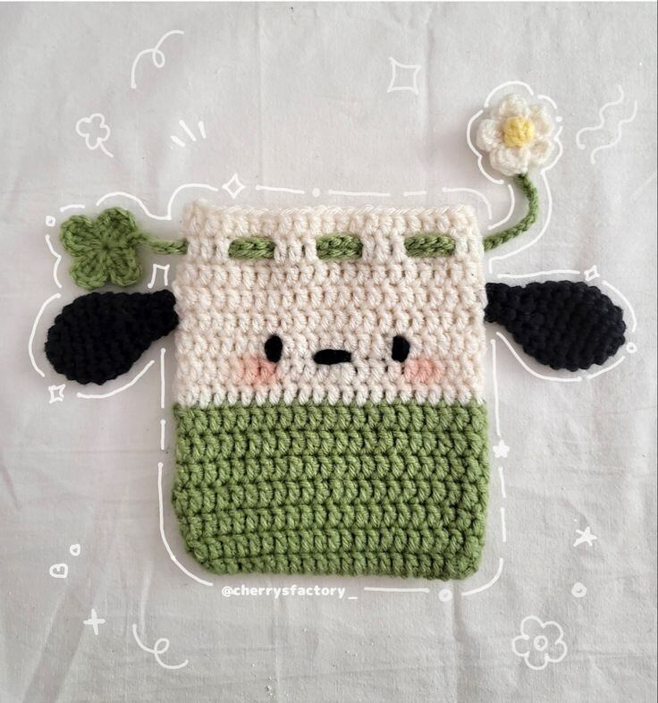Handmade Drawstring Bag Made of Wool in the Shape of Flowers [Handmade Mushroom]