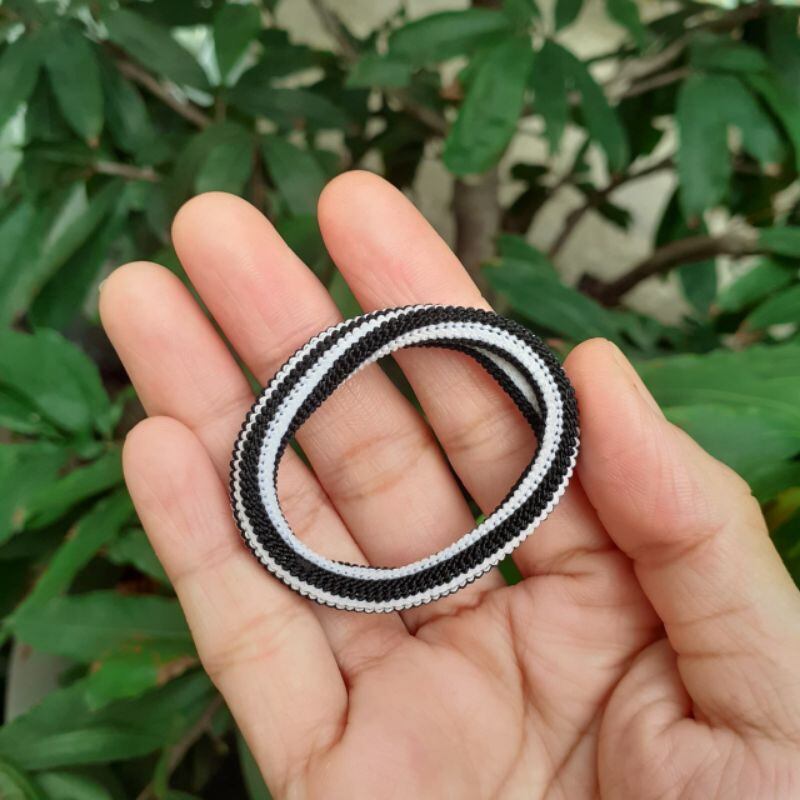 Túi 48 dây cột tóc sọc trắng đen dễ thương cứng,ít giản (Loại nhỏ)
