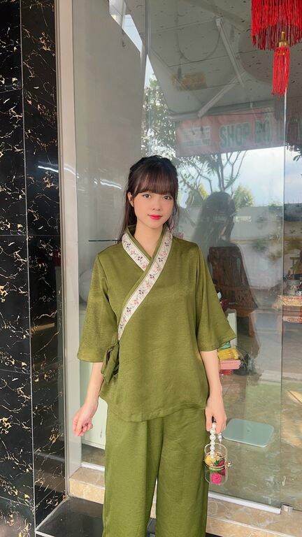 Đồ lam đi chùa - mẫu nữ lụa phối nơ loại 1