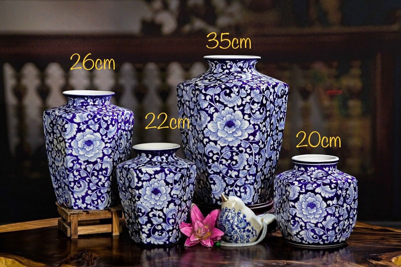 Bình cắm hoa- trưng bày nghệ thuật men lam. Gốm sứ Bát Tràng cao cấp.