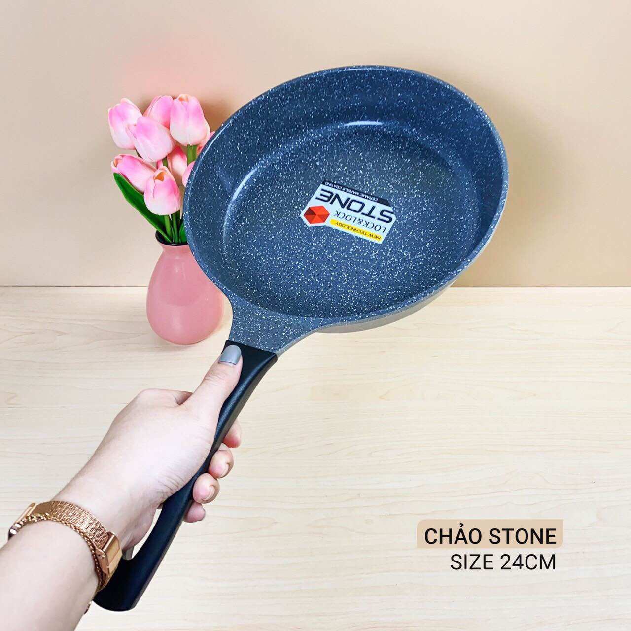 Chảo đá 7 lớp đáy từ Lock&Lock Stone 24, 26cm