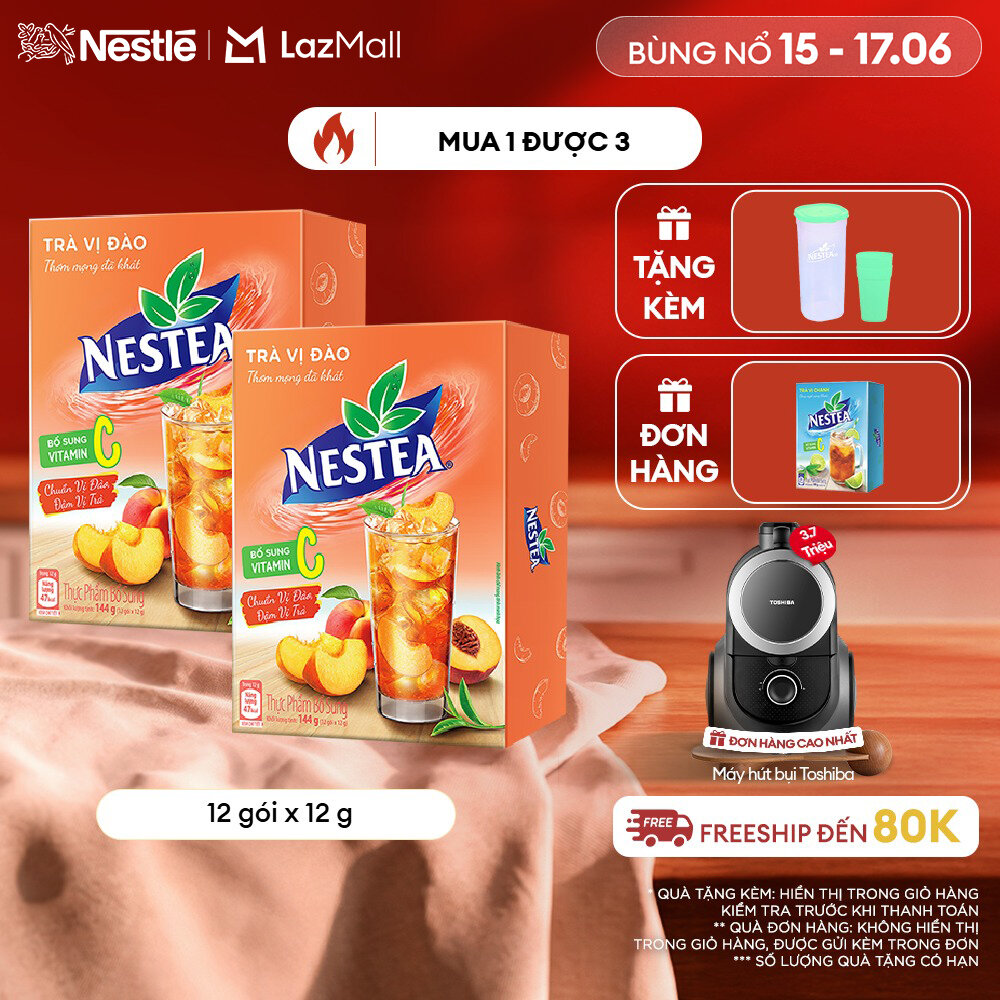 [ƯU ĐÃI THÁNG 6] Combo 2 gói Thực phẩm bổ sung Trà Vị Đào NESTEA hộp 12 gói x 12 g