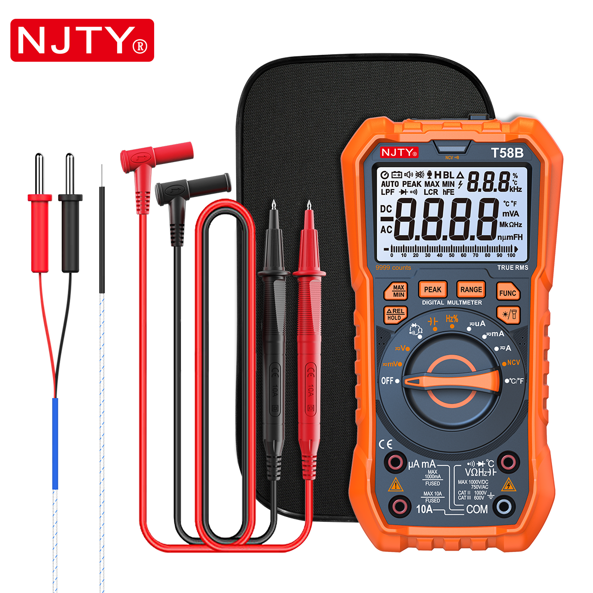 NJTY T58B/T58C Đồng Hồ Vạn Năng Kỹ Thuật Số LED Có Đèn Nền Thông Minh Màn Hình Lớn Đo Điện Cảm 9999 