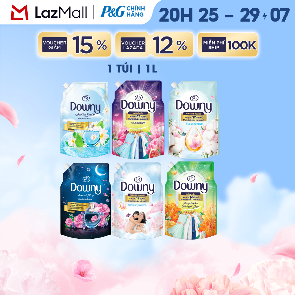 Nước Xả Vải Đậm Đặc DOWNY Hoa Đêm/ Bờ Biển Tươi Mát/ Giấc Ngủ Thư Thái/ Tinh Khôi/ Đam Mê/ Nắng Mai/ Bung Tỏa Hạnh Phúc/ Cotton Thuần Khiết Túi 1L