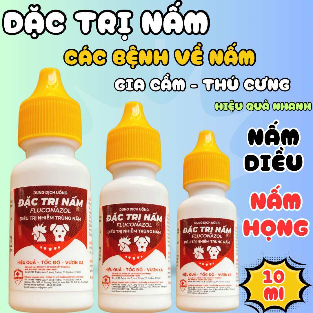 Đặc Trị Nấm Fluconazol nấm diều, nấm họng, nấm phổi ăn cát uống nước nhiều trên gà lọ 10ml