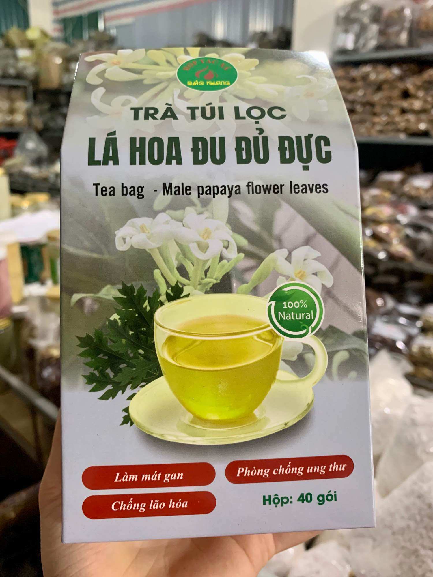 Trà túi lọc hoa đu đủ đực Bảo Khang - mát gan, lão hóa, dtri ung thư, tốt cho tiêu hóa - đặc sản 999