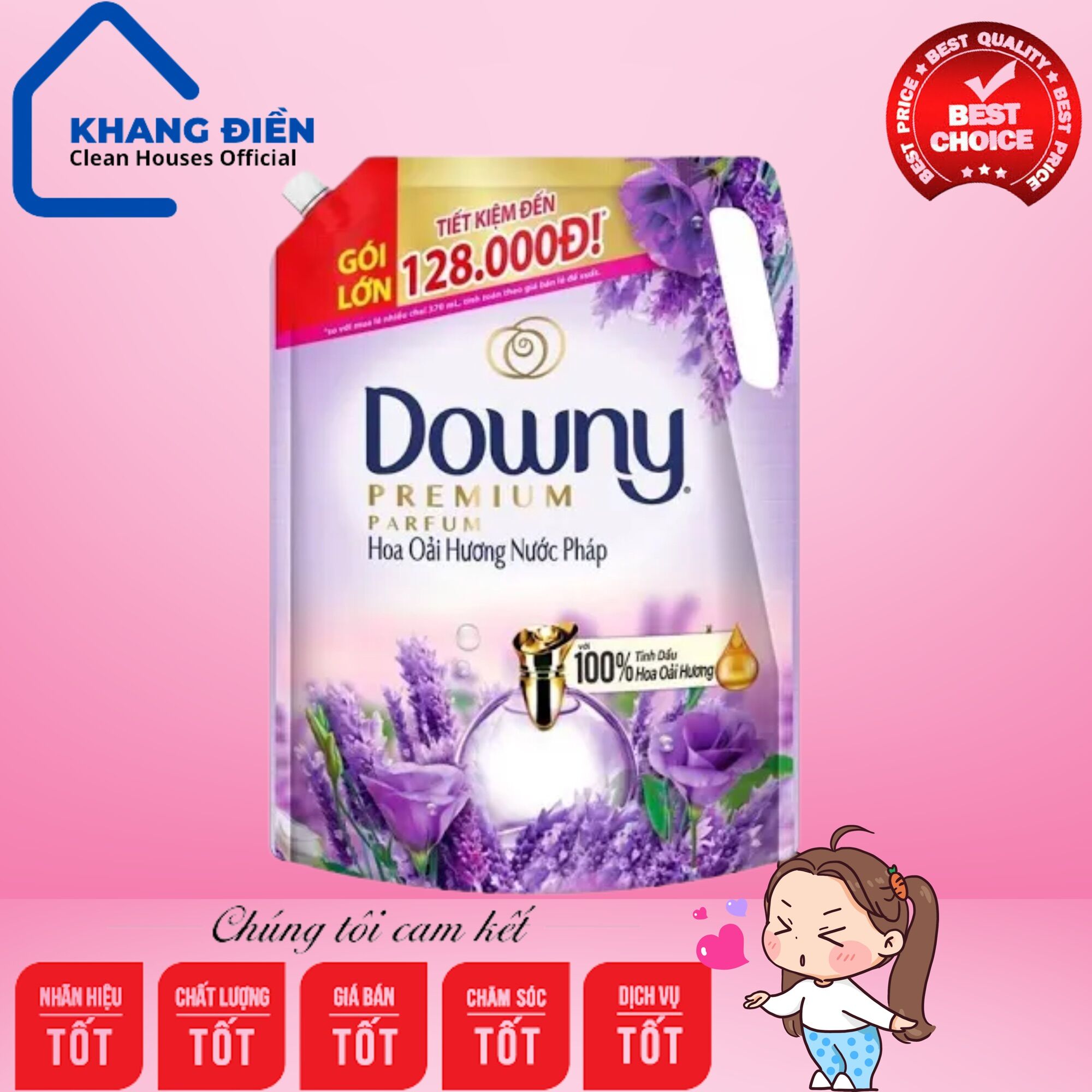 Nước xả vải Downy tinh dầu thiên nhiên hương hoa oải hương túi 2.2 lít