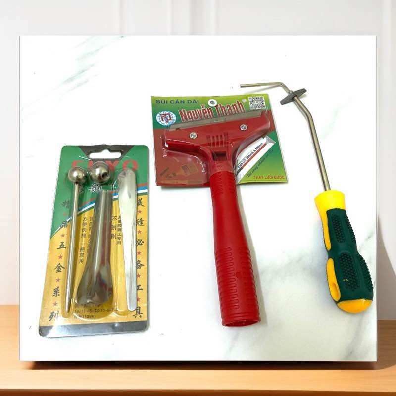 Bộ dụng cụ cạo ron gạch / cạo kẻ gạch +chà ron gạch, trét keo kẻ gạch