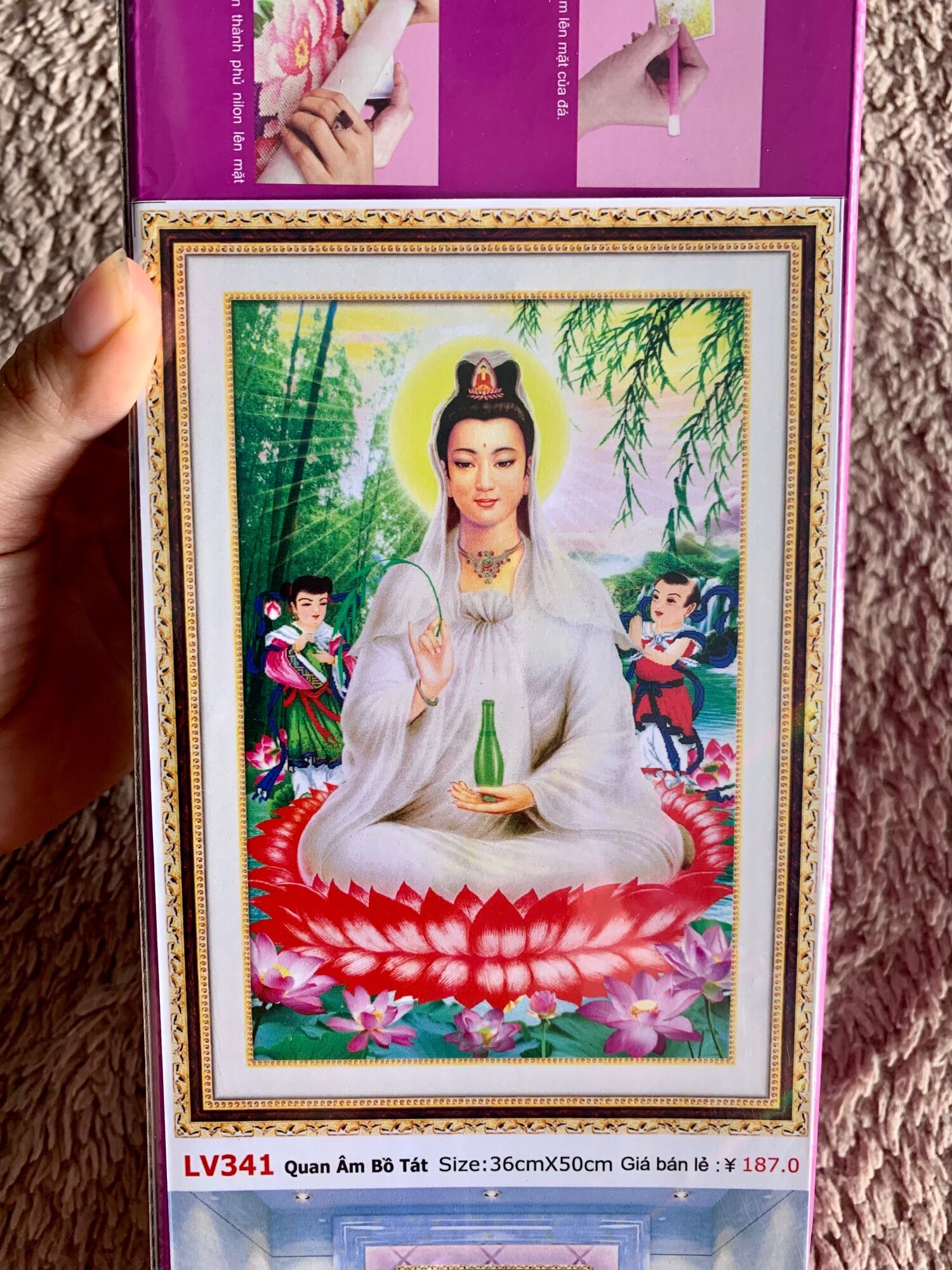 Tranh đính đá mẹ quan âm bồ tát lv341 kt 36x50cm