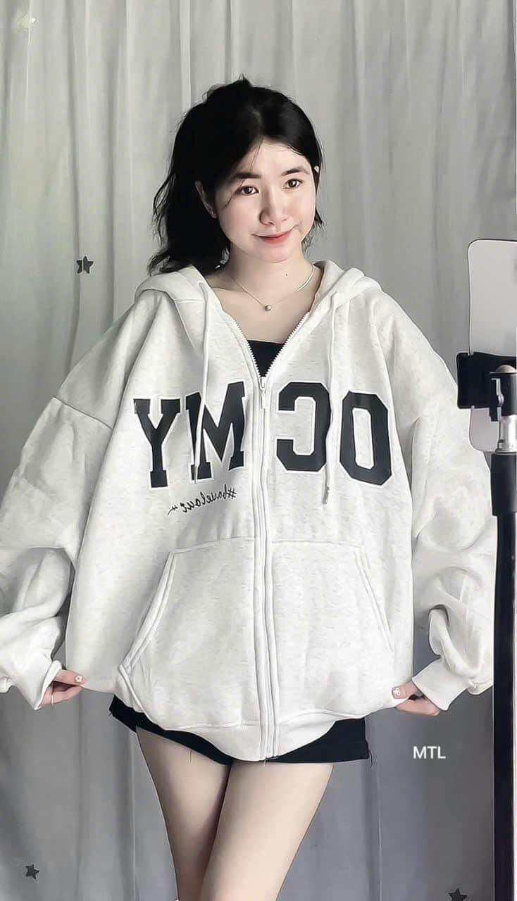 Áo khoác nỉ form rộng tay bồng mũ hai lớp - OCMY