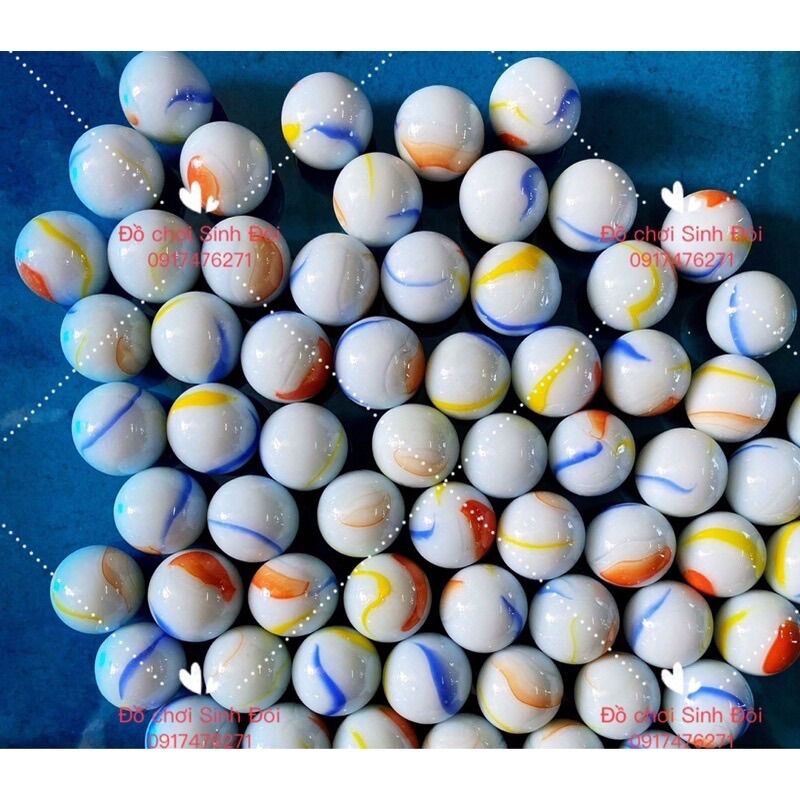 Bi thủy tinh trắng sữa khía màu nhỏ 16mm - 70 viên