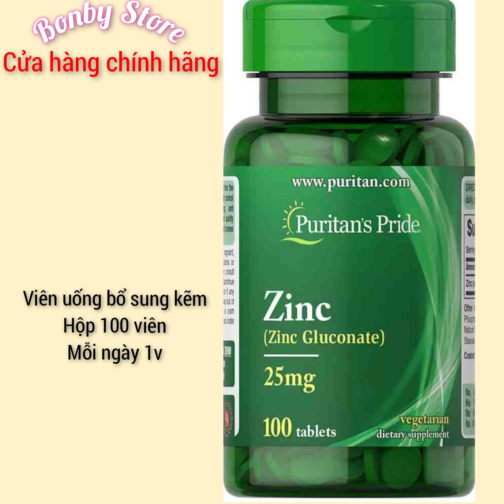Viên Uống Kẽm Zinc Gluconate 25mg Puritan's Pride 100 viên