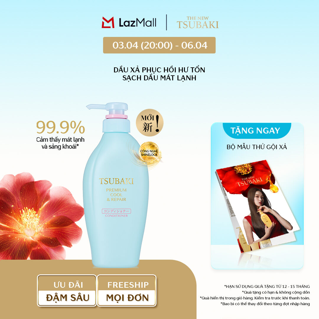 Dầu xả Sạch dầu mát lạnh  Phục hồi hư tổn Tsubaki Premium Cool  Repair Shampoo 450ml