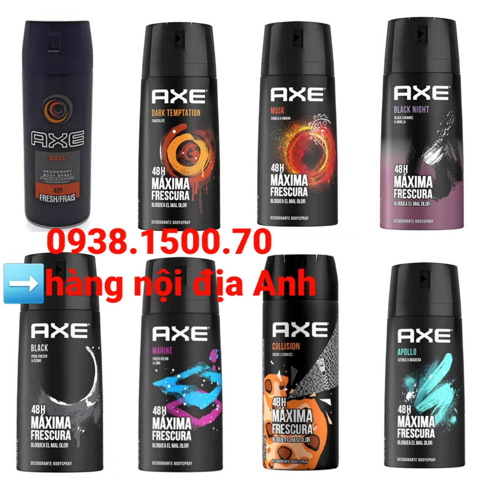 XỊT KHỬ MÙI HƯƠNG NƯỚC HOA CHO NAM AXE 150ml HÀNG NỘI ĐỊA ANH