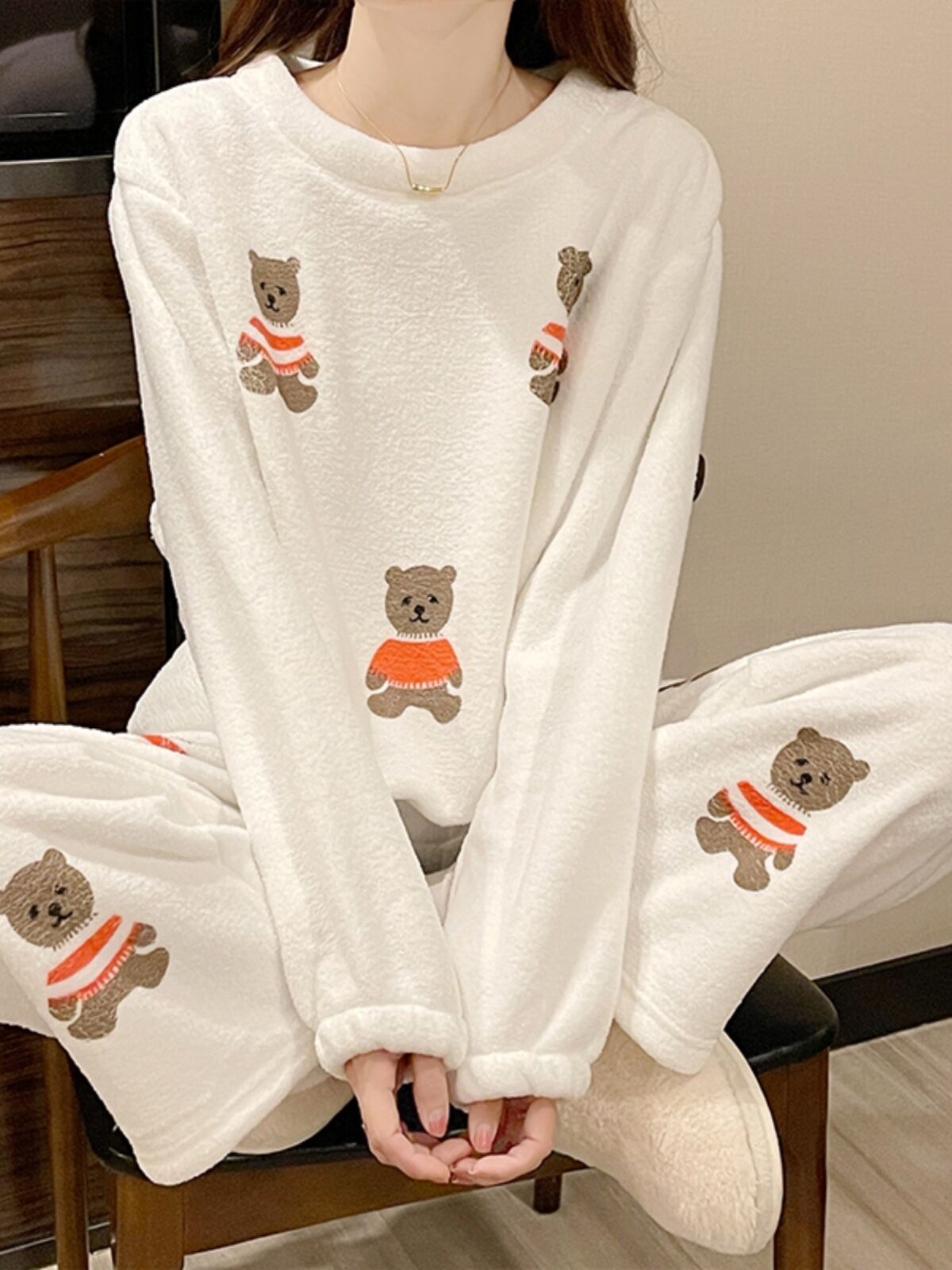 Đồ Ngủ Cotton Mềm Bông Nhung San Hô Bộ Đồ Ấm Áp Mùa Thu Đông Cho Nữ Bộ Đồ Thường Ngày Gia Dụng Dày Dặn Rộng Rãi Phong Cách Hàn Bộ Hai Chiếc