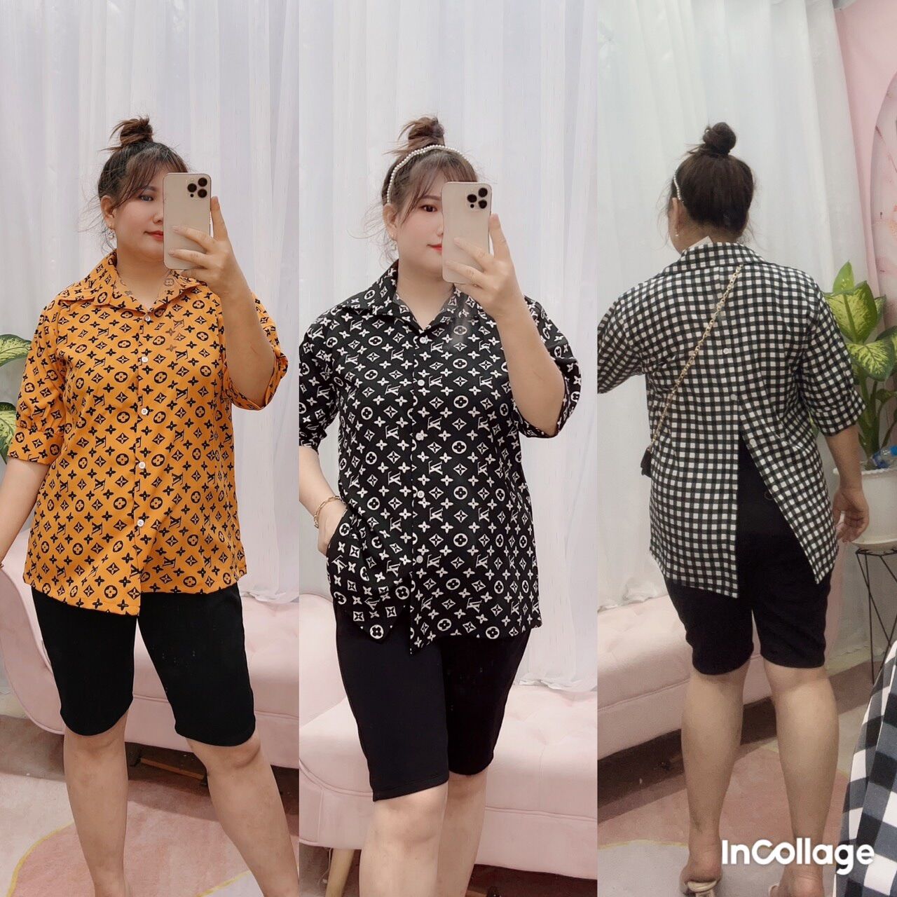 Sét sơ mi ngố áo xẻ lưng siêu hách dáng bigsize 60kg đến 95kg