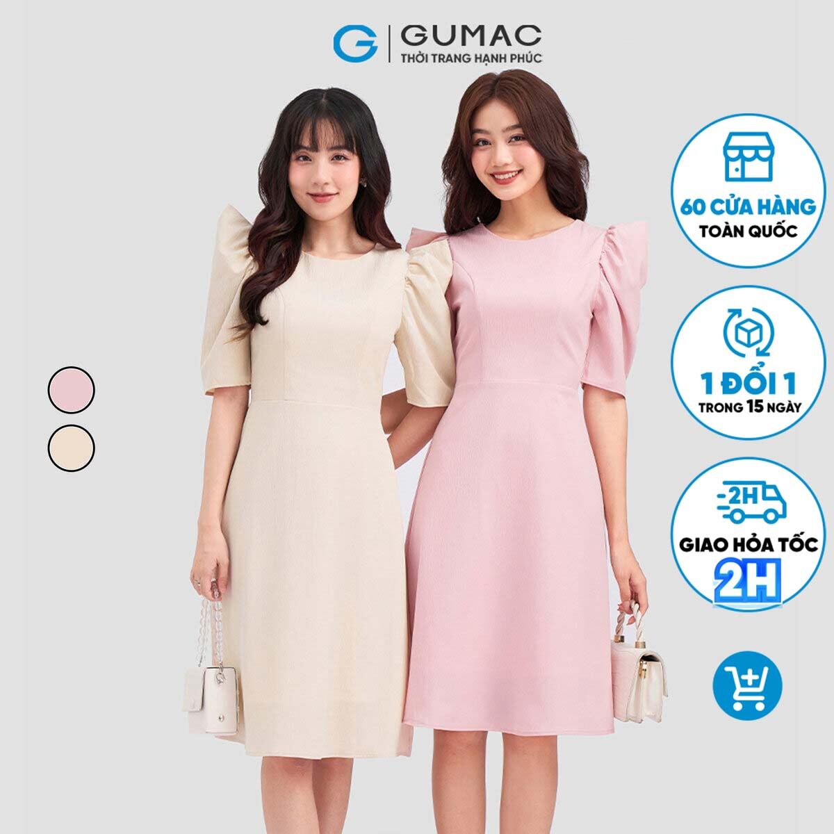 Đầm form A tay phồng DC12060 thời trang GUMAC