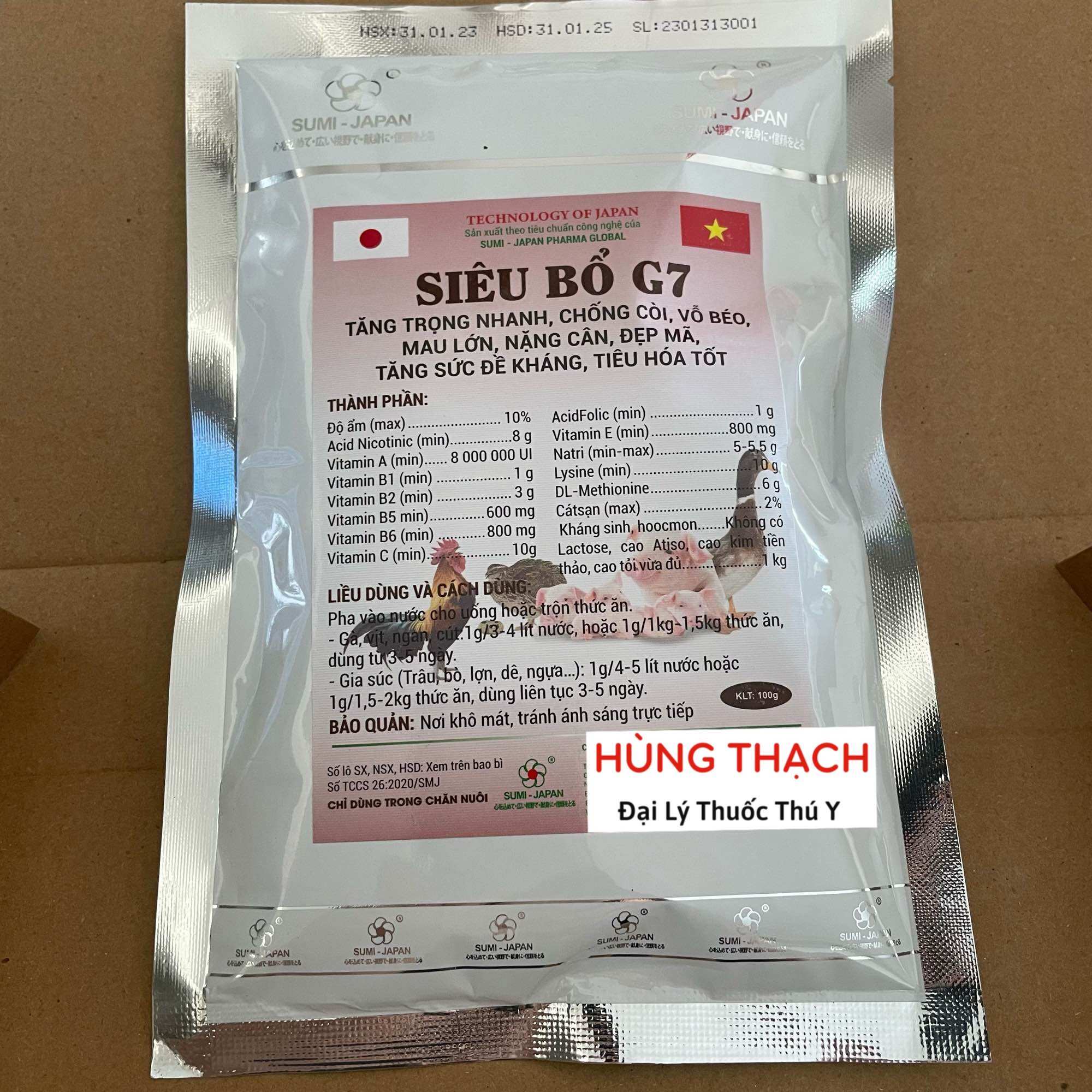 Siêu Bổ G7 [Sumi japan] bung lông, bật cựa, tích đỏ, kích màu, giảm stres, tăng trọng, tăng đề kháng gà