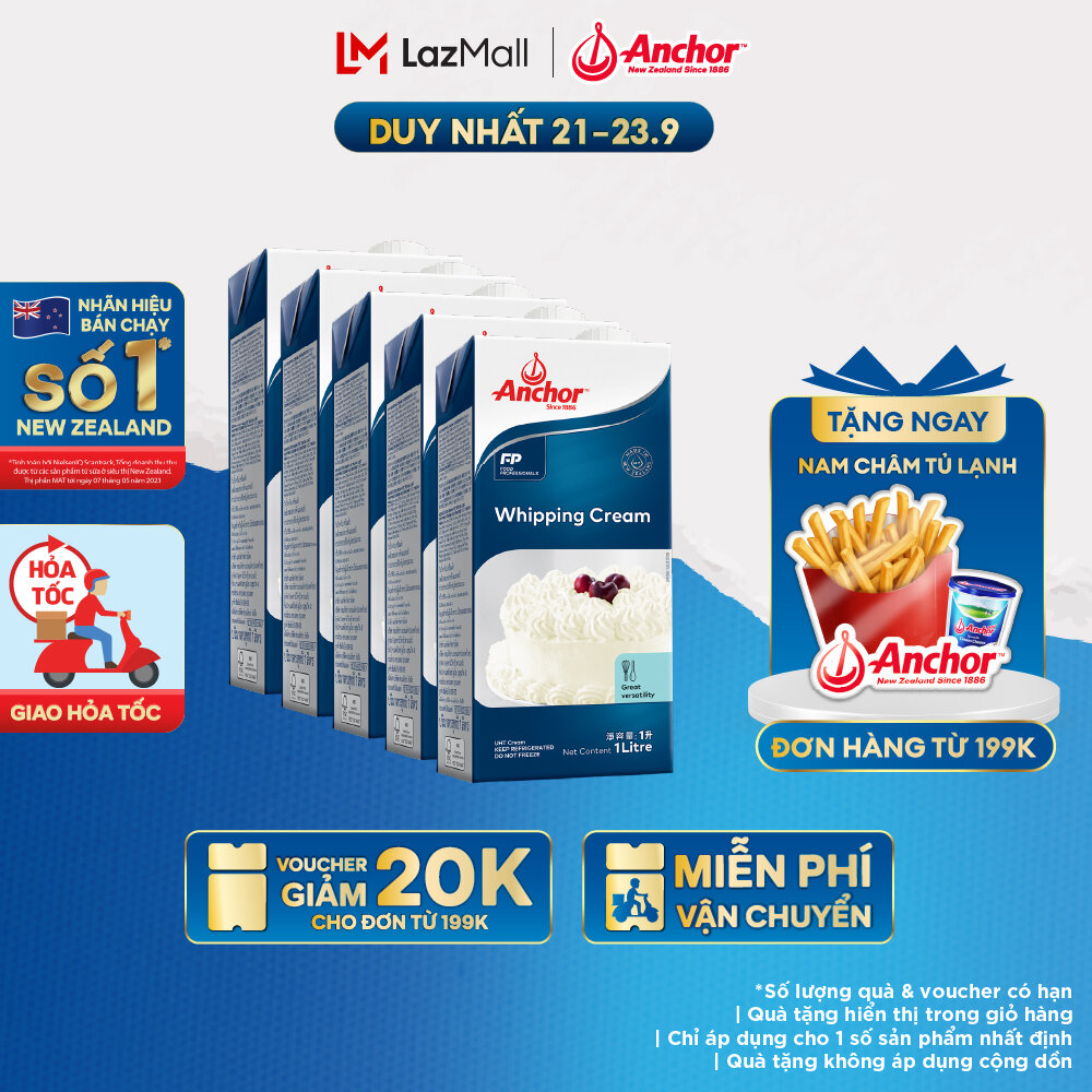 Combo 5 Kem sữa tươi tiệt trùng Anchor Whipping cream hộp 1 lít