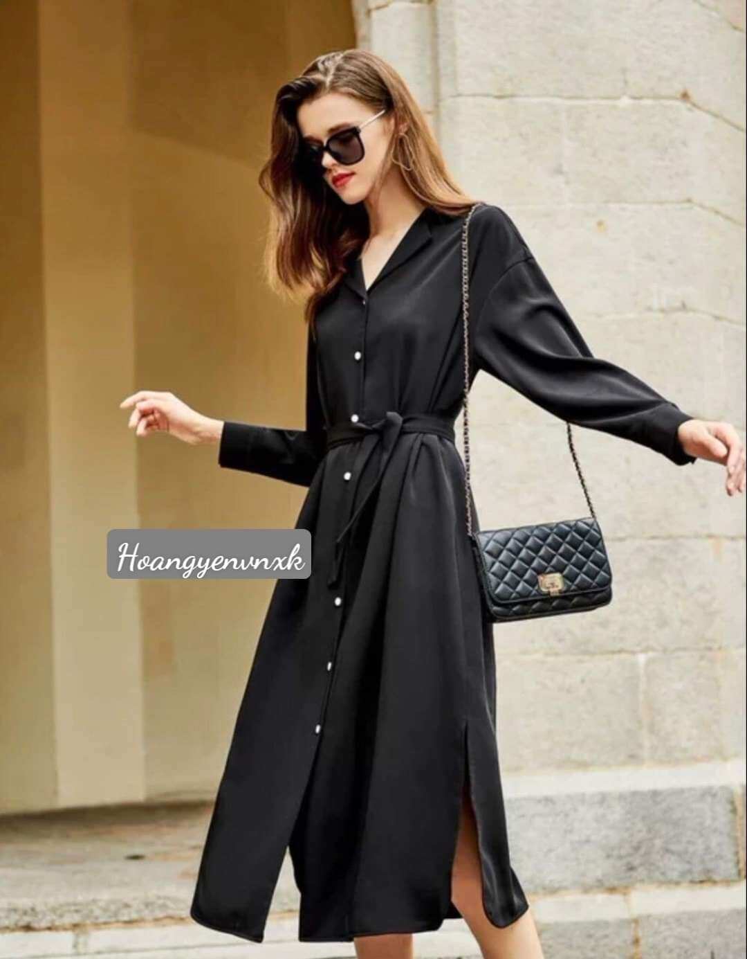 Đầm nữ vnxk from sơmi midi kèm belt 2 màu đẹp lạ 370k