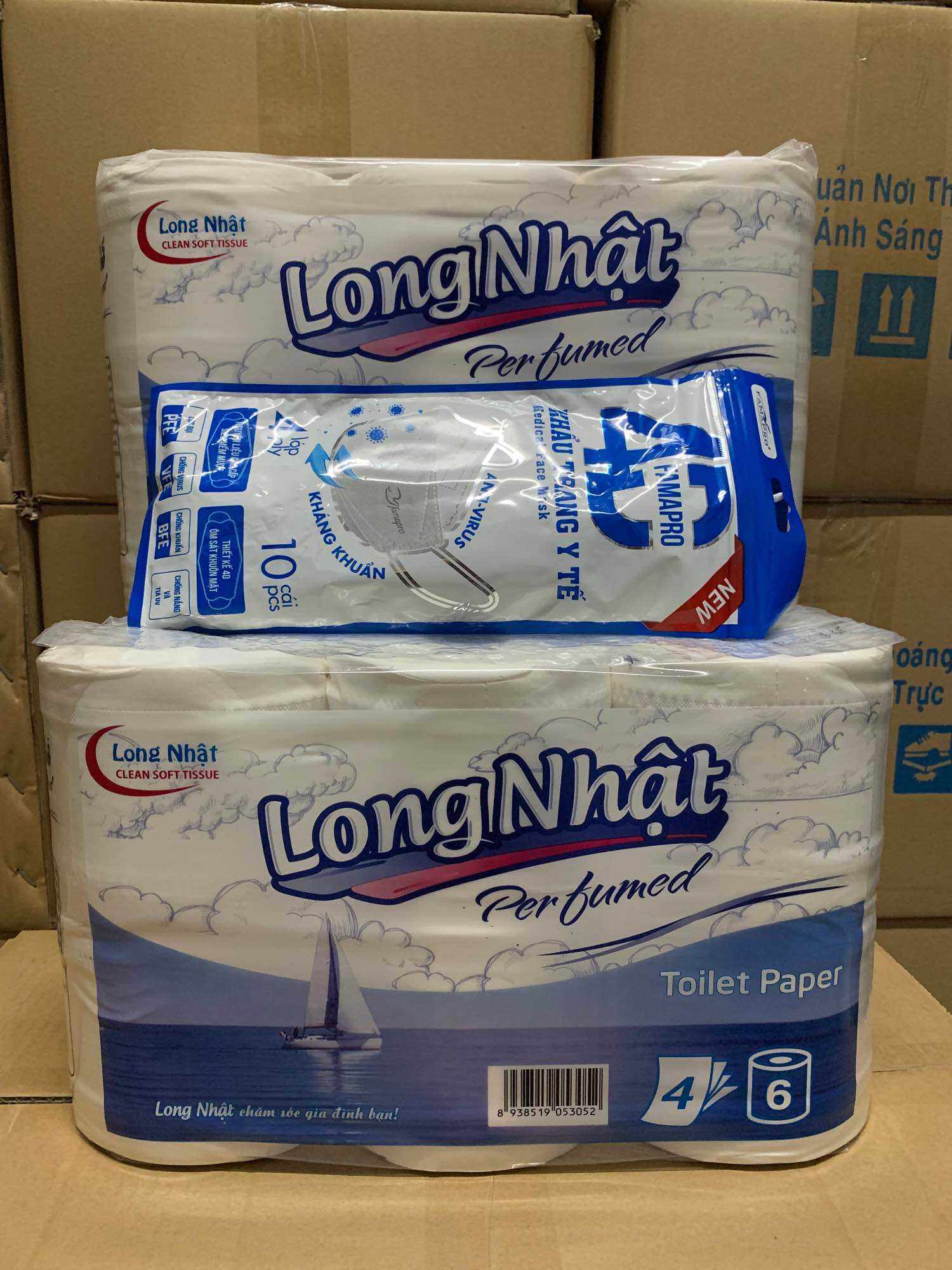 COMBO 2 LỐC CÓ LÕI LONG NHẬT- GIẤY LỤA 4 LỚP- TẶNG 10 CÁI KHẨU TRANG 4D