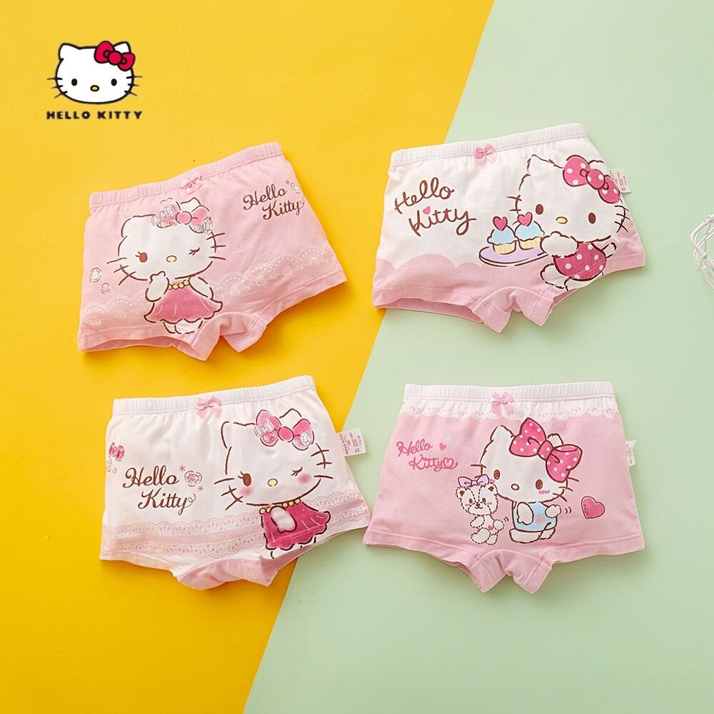Quần lót bé gái hello kitty quần tam giác bé gái cotton quần ống bằng bé gái bộ 4 chiếc hellokitty