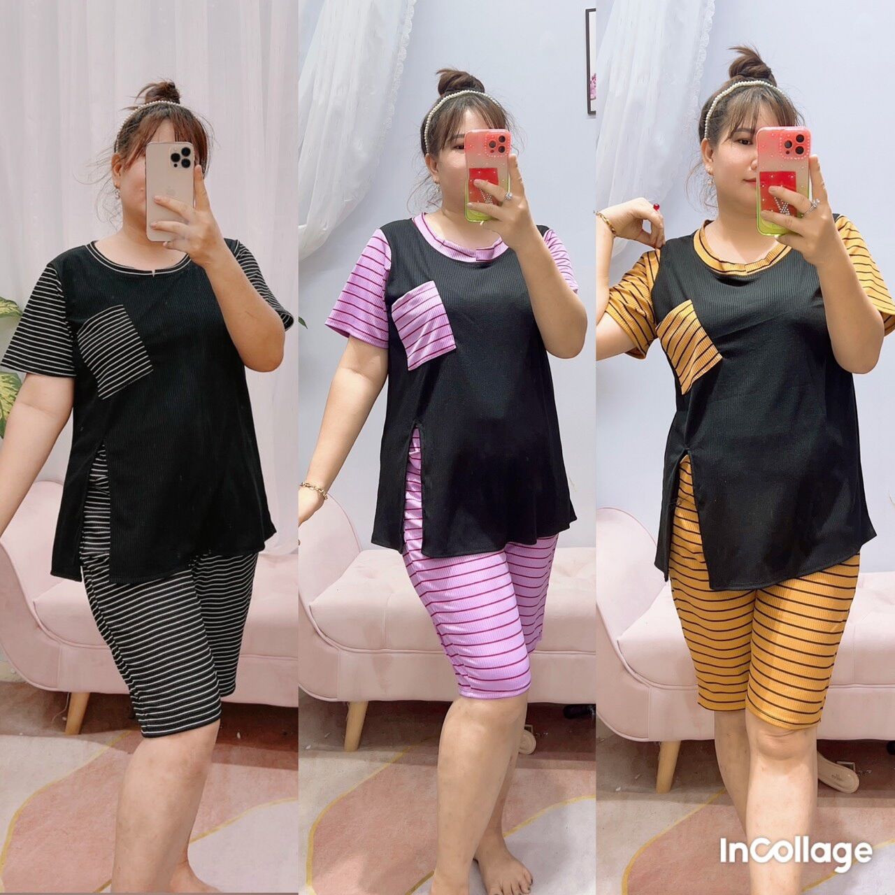 Sét ngố quần sọc siêu dễ thương bigsize nữ 68kg đến 95kg