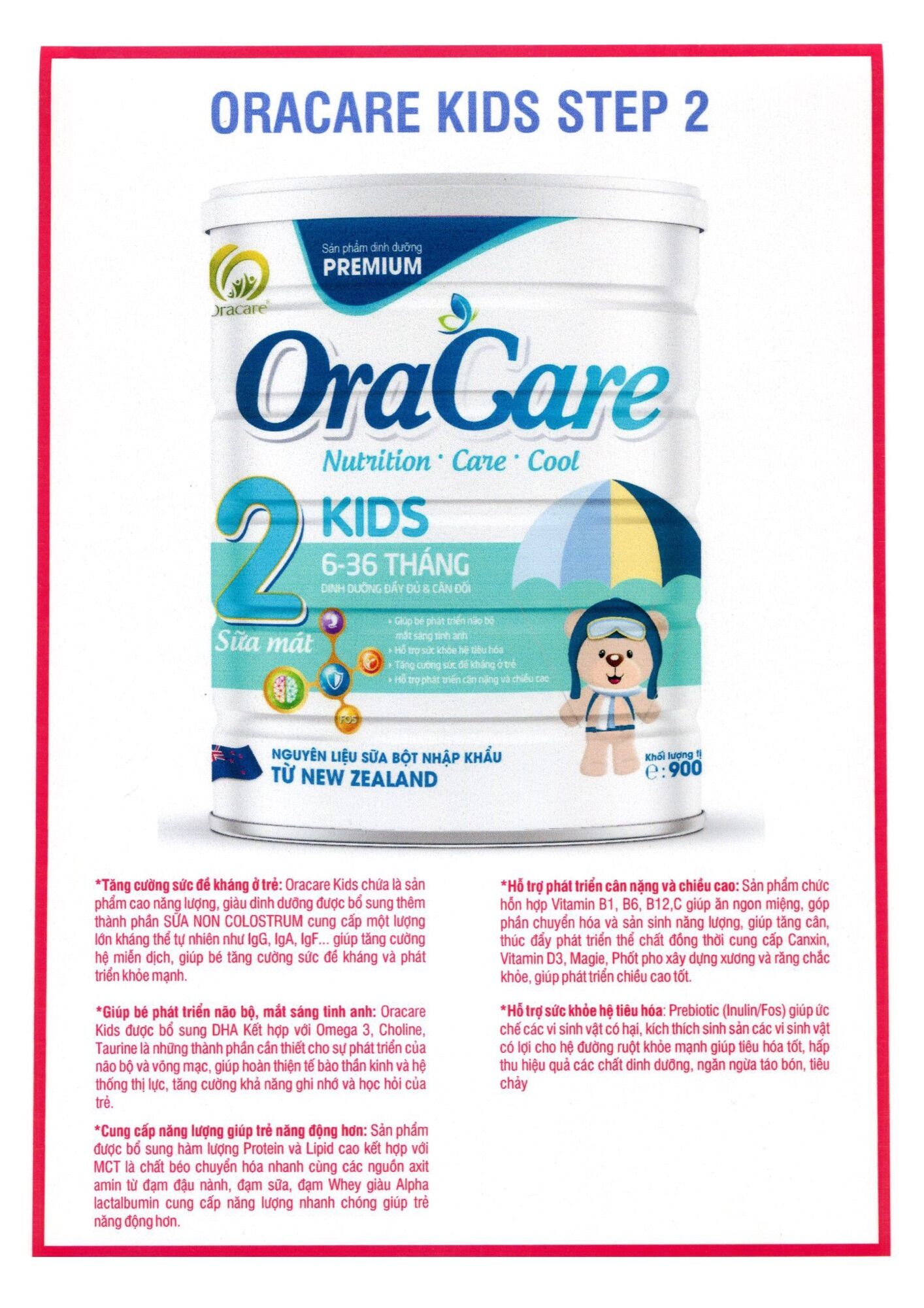 Sữa bột oracare kids step 2 900g date 2024