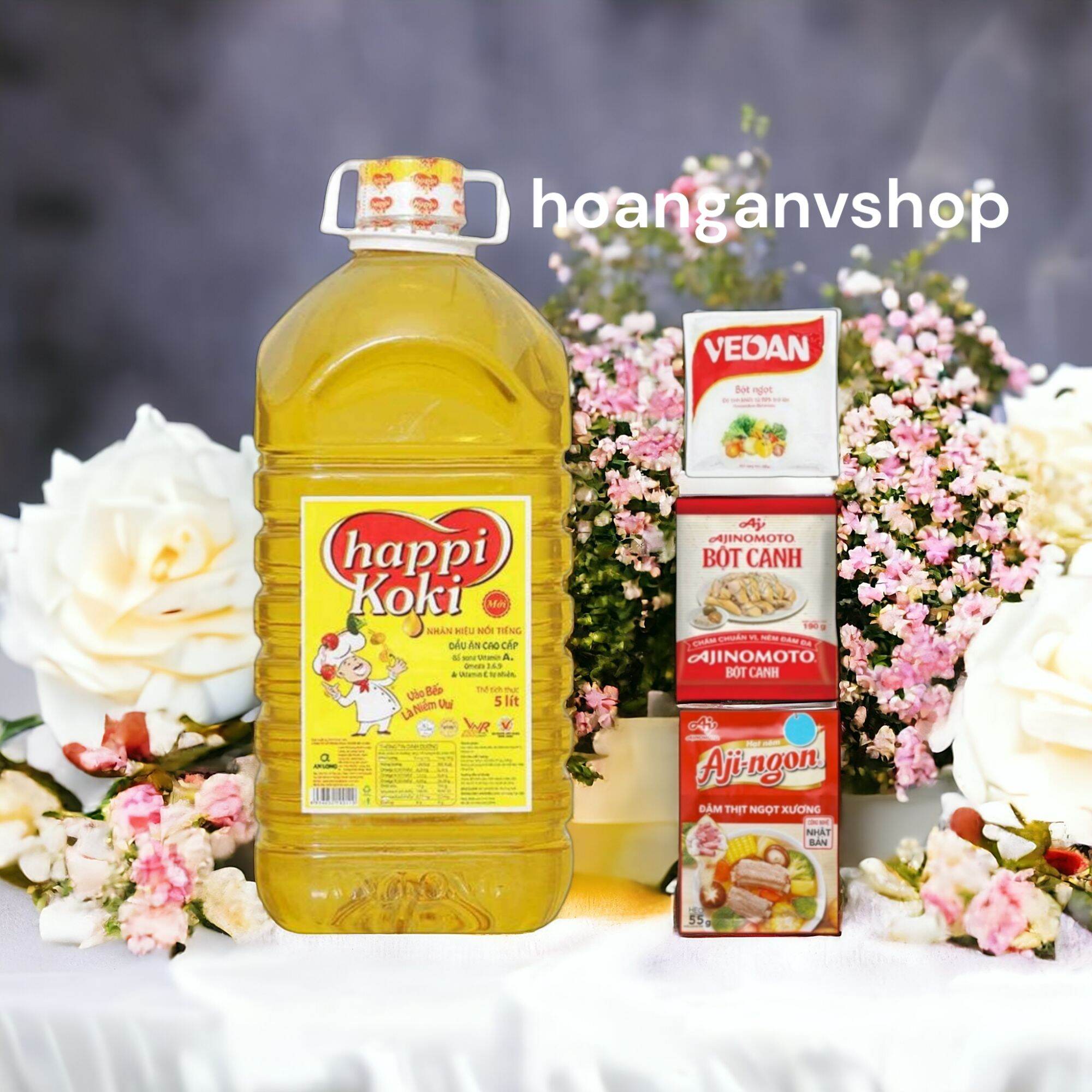 Dầu ăn Happi Koki 5 lít - Tặng 1gói Bột Ngọt 100gr, 1gói Bột Canh 190gr, 1gói Hạt Nêm 55gr