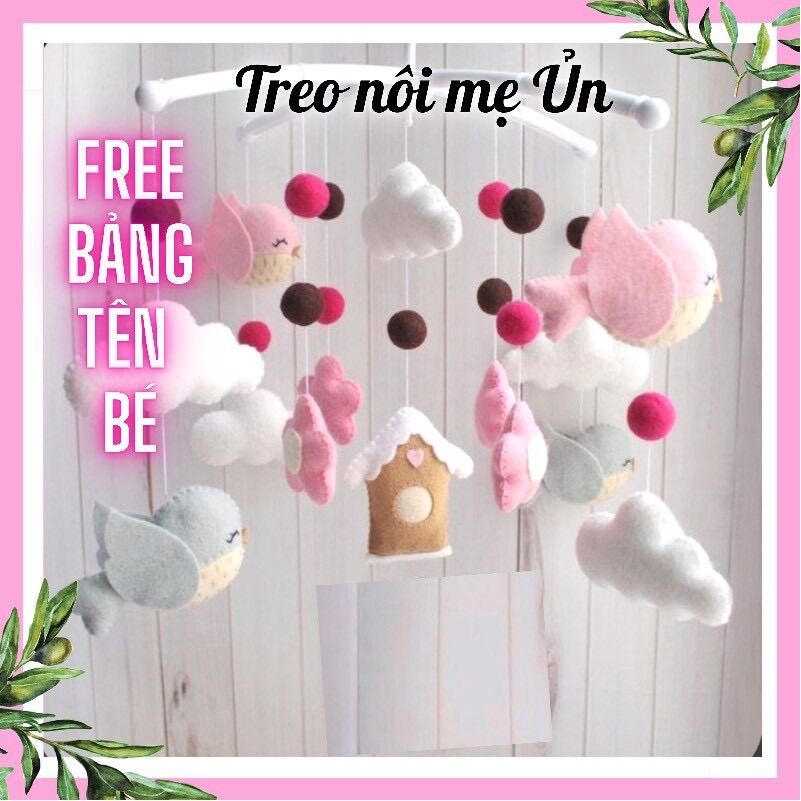 [MIỄN PHÍ TÊN BÉ] [FRRESHIP] Đồ chơi treo nôi cho bé kích thích thị giác ảnh thật, có nhạc tự xoay mẫu BẦY CHIM VỀ TỔ BÉ GÁI
