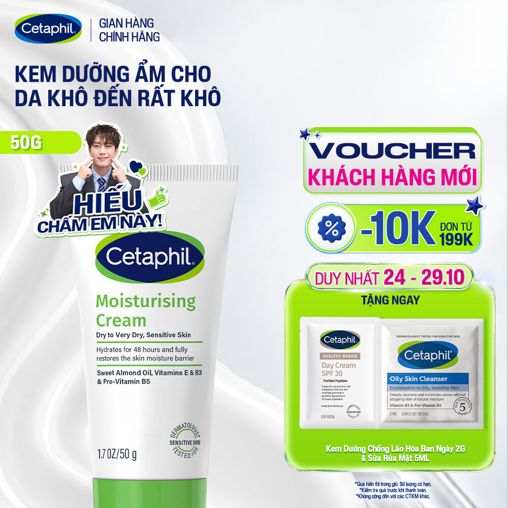 Kem dưỡng ẩm dịu lành cho da nhạy cảm cấp ẩm sâu đến 48H Cetaphil Moisturizing Cream 50g