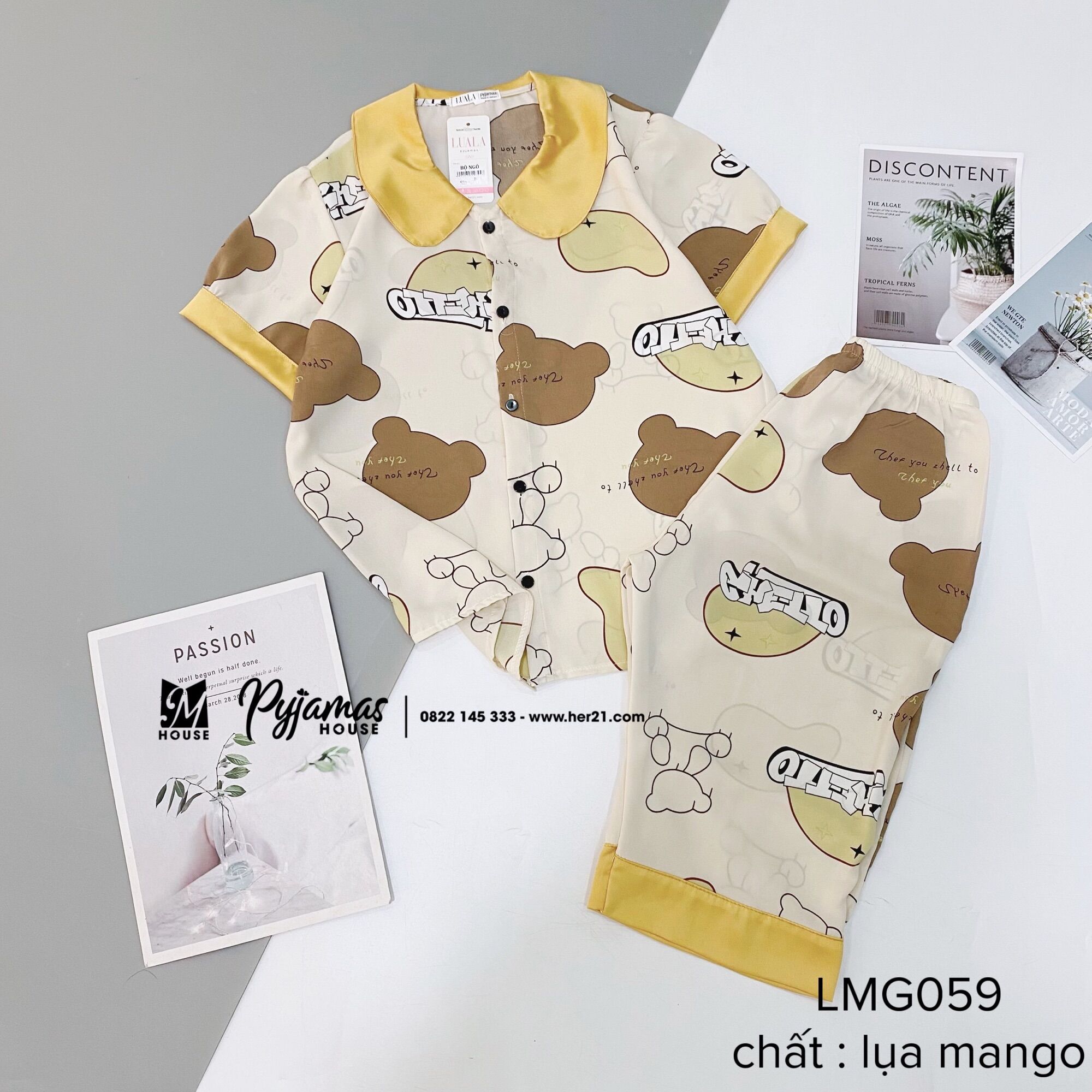 Bộ pyjama lụa Mnago tay ngắn quần lửng cao cấp