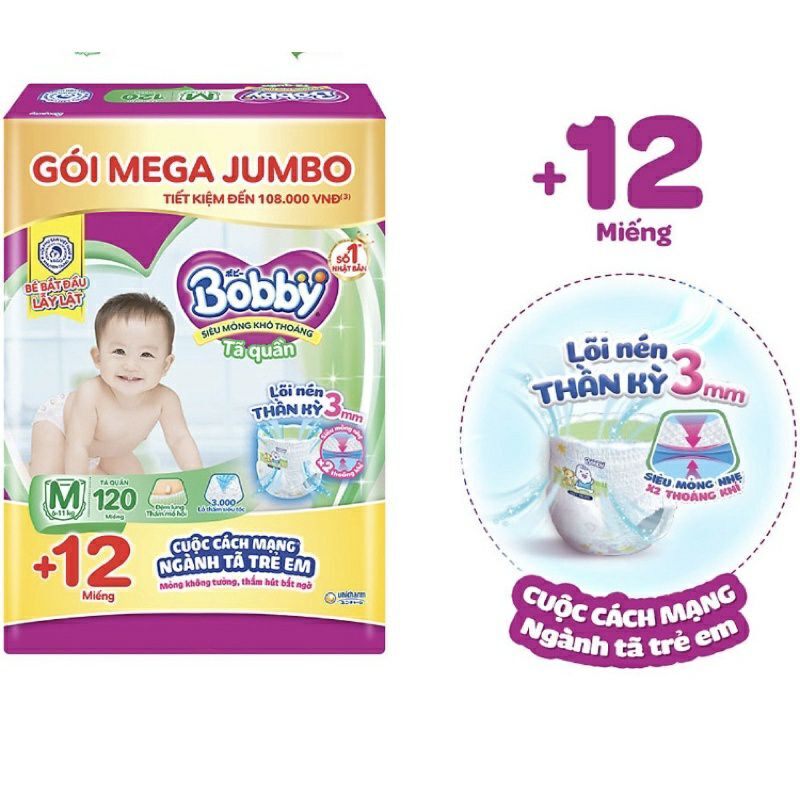 Tã quần bobby m120, m 120 + 12 miếng