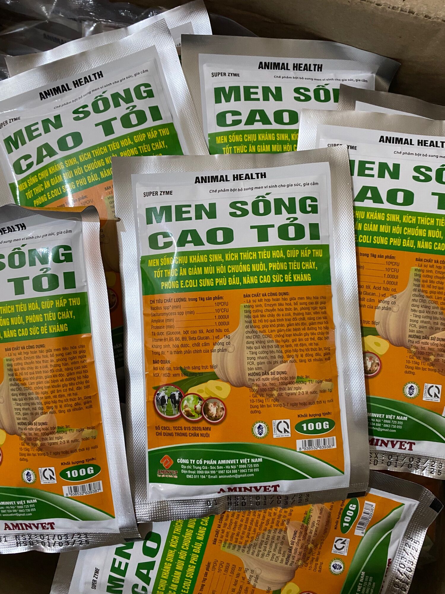 Men cao tỏi gói 100g ngừa tiêu chảy, khô phân, giảm mùi hôi phân cho gà, lợn, trâu bò