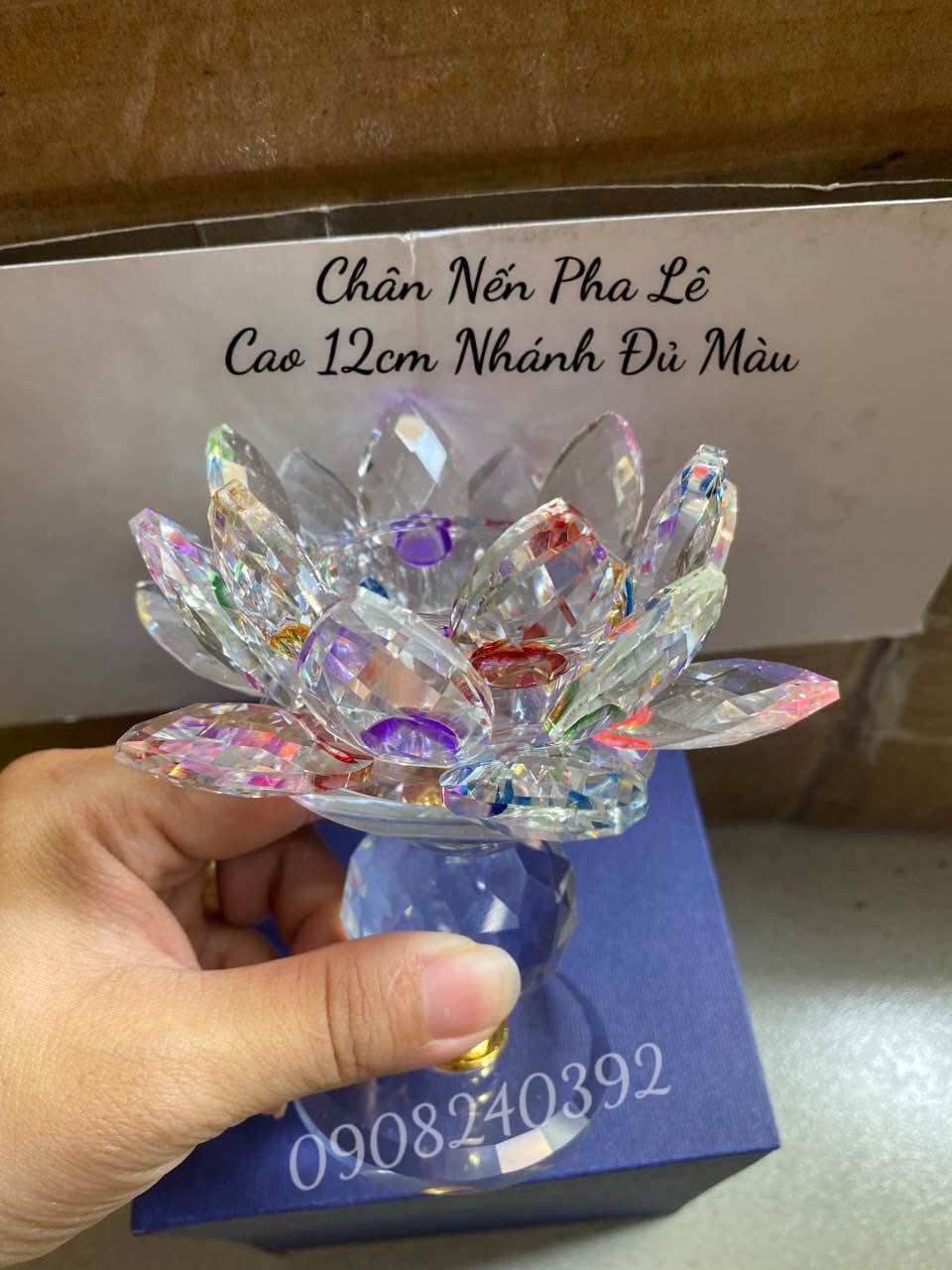 ✨ Đế nến hoa sen pha lê chân cao 12cm - ĐVT : Cái ✨