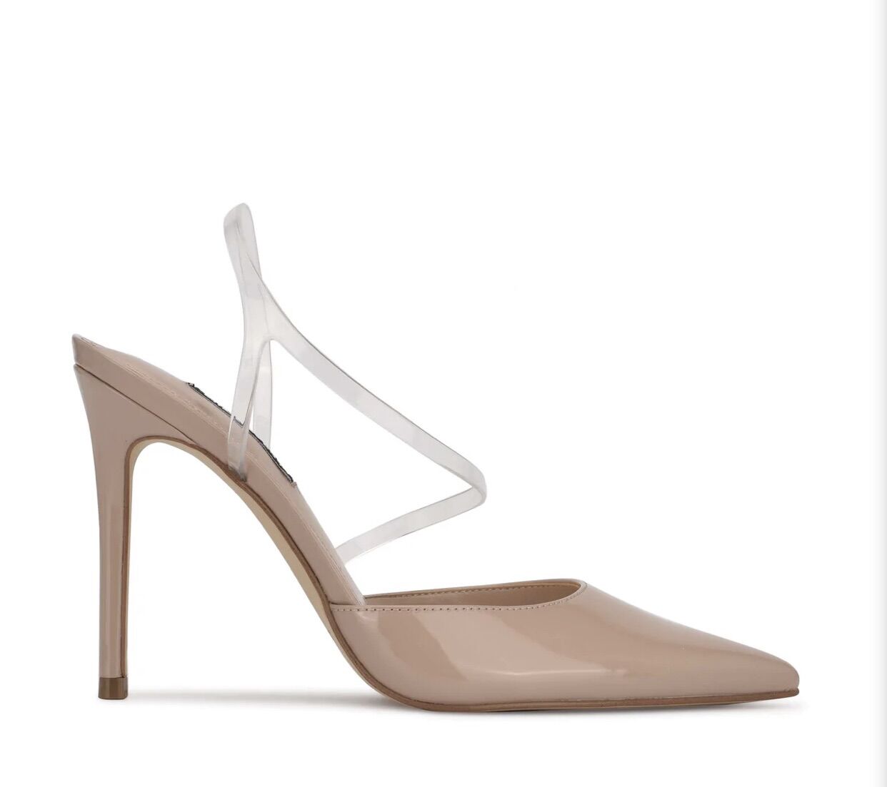Giày slingback hiệu Nine West chuẩn xuất, màu nude, phối quai plastic