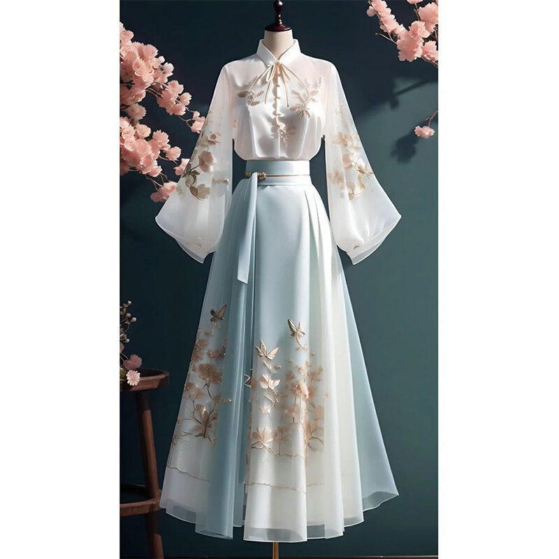YINGKETUO | Bộ Váy Hai Mảnh Phong Cách Trung Hoa Cổ Điển Mùa Thu 2026 Cho Nữ, Váy Ngắn Phong Cách Song Dynasty, Trang Phục Hanfu, Trang Phục Công Sở Thời Trang