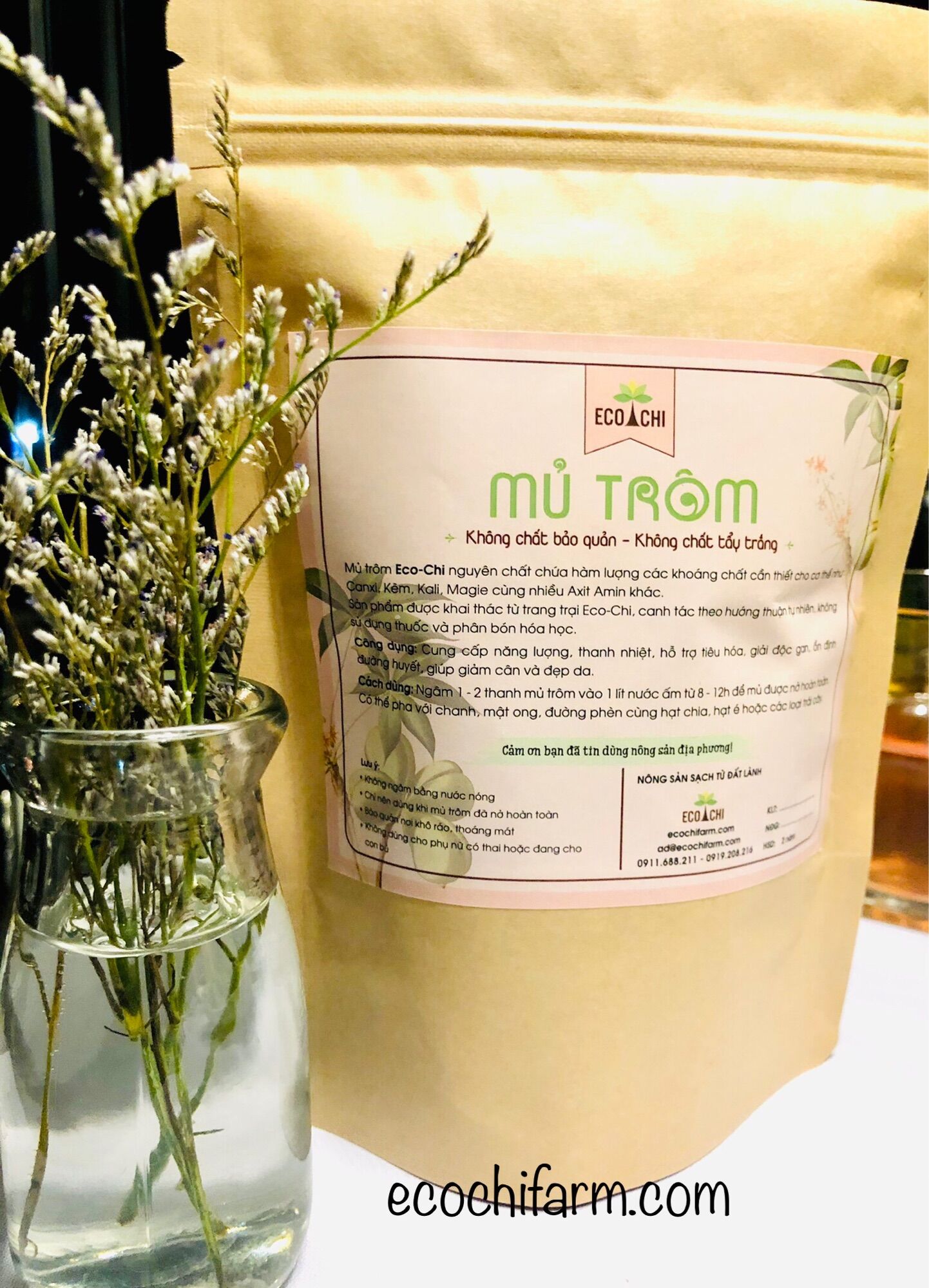 Combo 3 túi mủ trôm sạch nguyên chất Ecochi