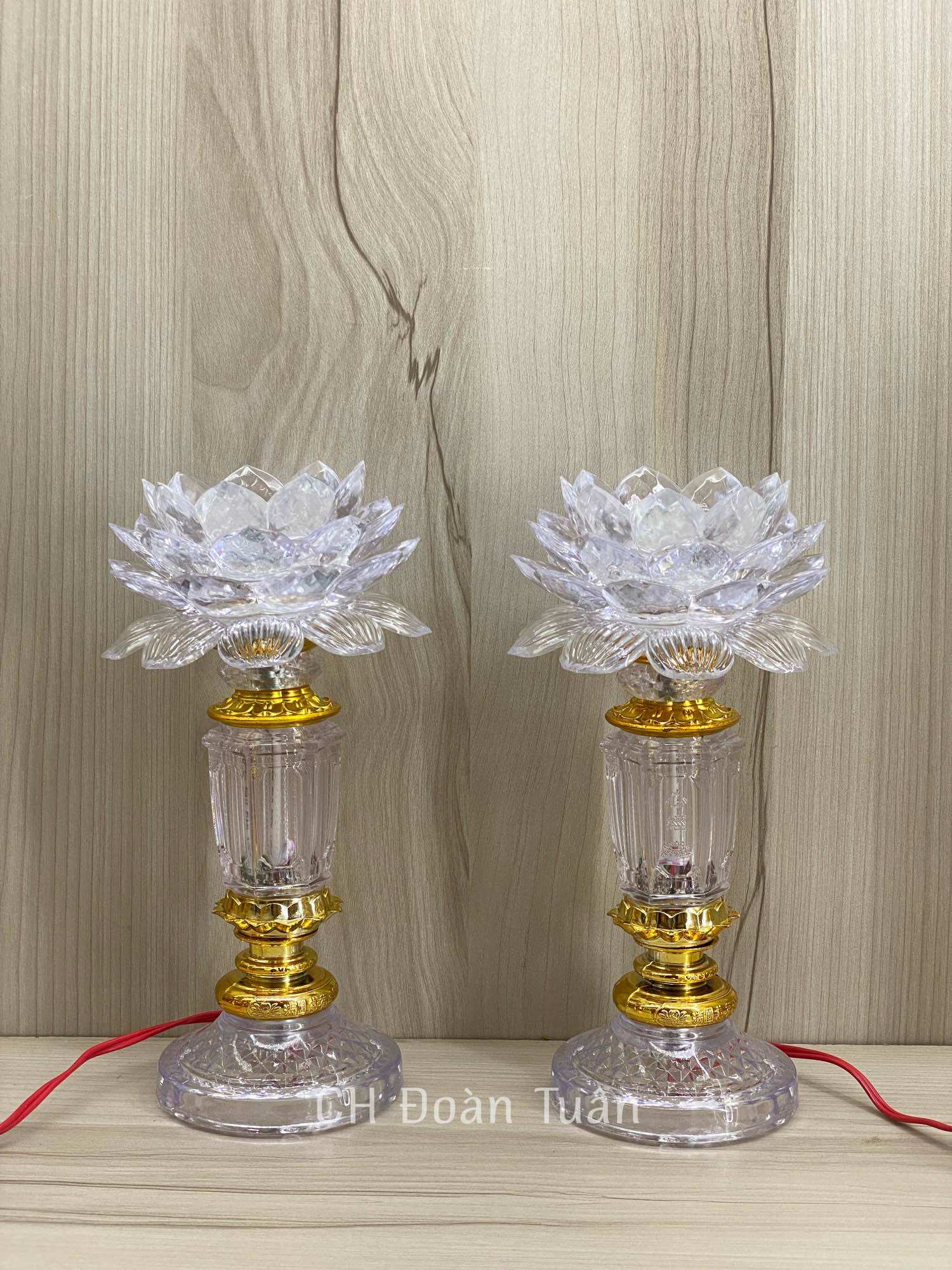 Cặp đèn thờ hoa sen đổi màu , đèn led tiết kiệm điện cao 25cm