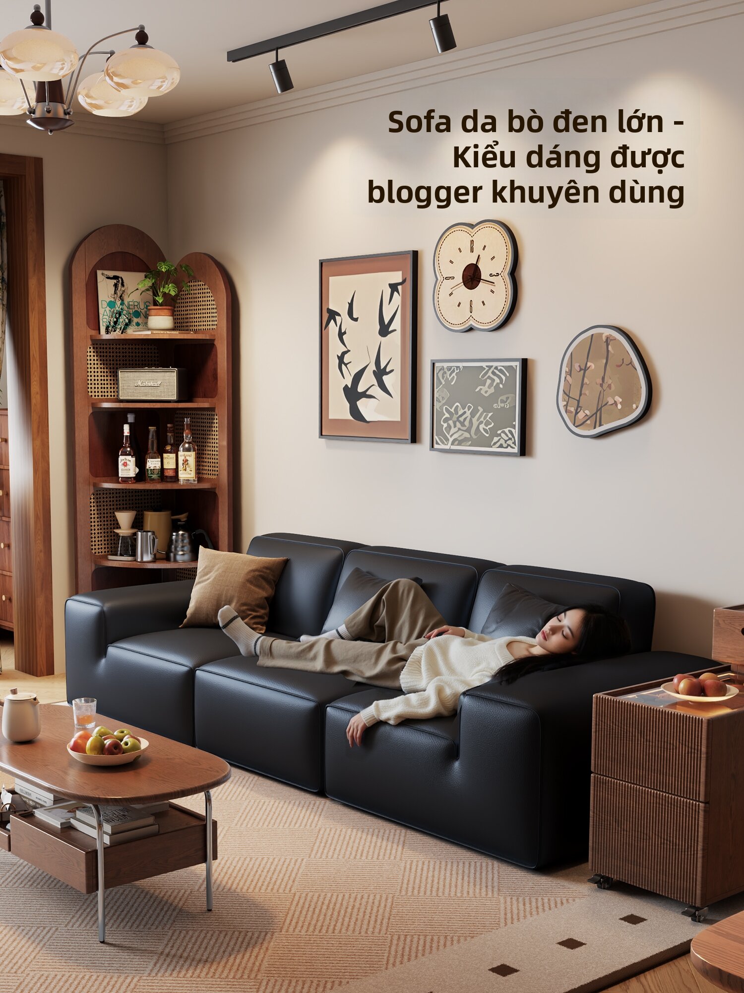 DONGMU | Thickened Mid-Century Style Living Room Leather Sofa Giá 36,691,000 Đồng*Miễn phí vận chuyển