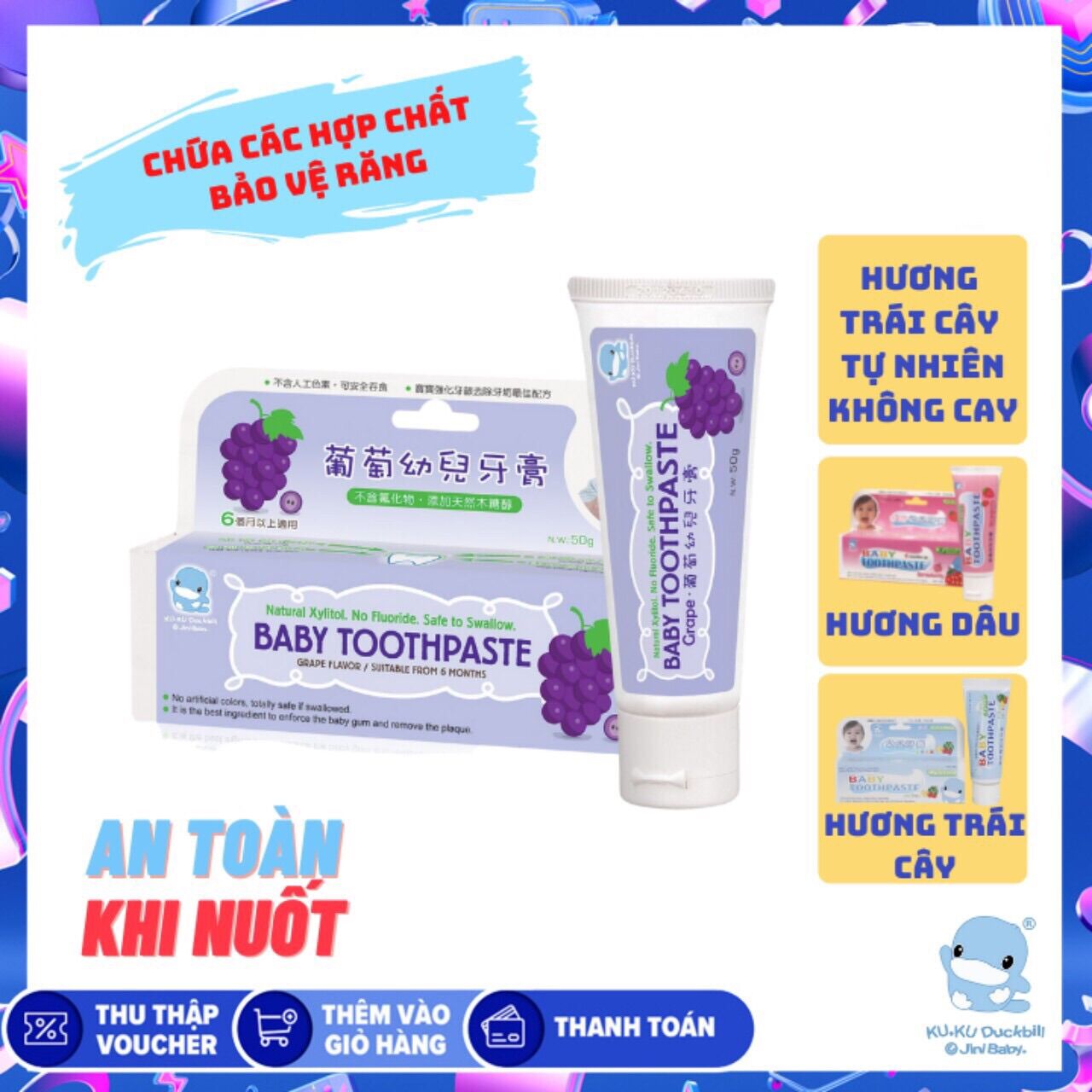 [HCM]Kem đánh răng cho bé trên 6 tháng KUKU (50g)