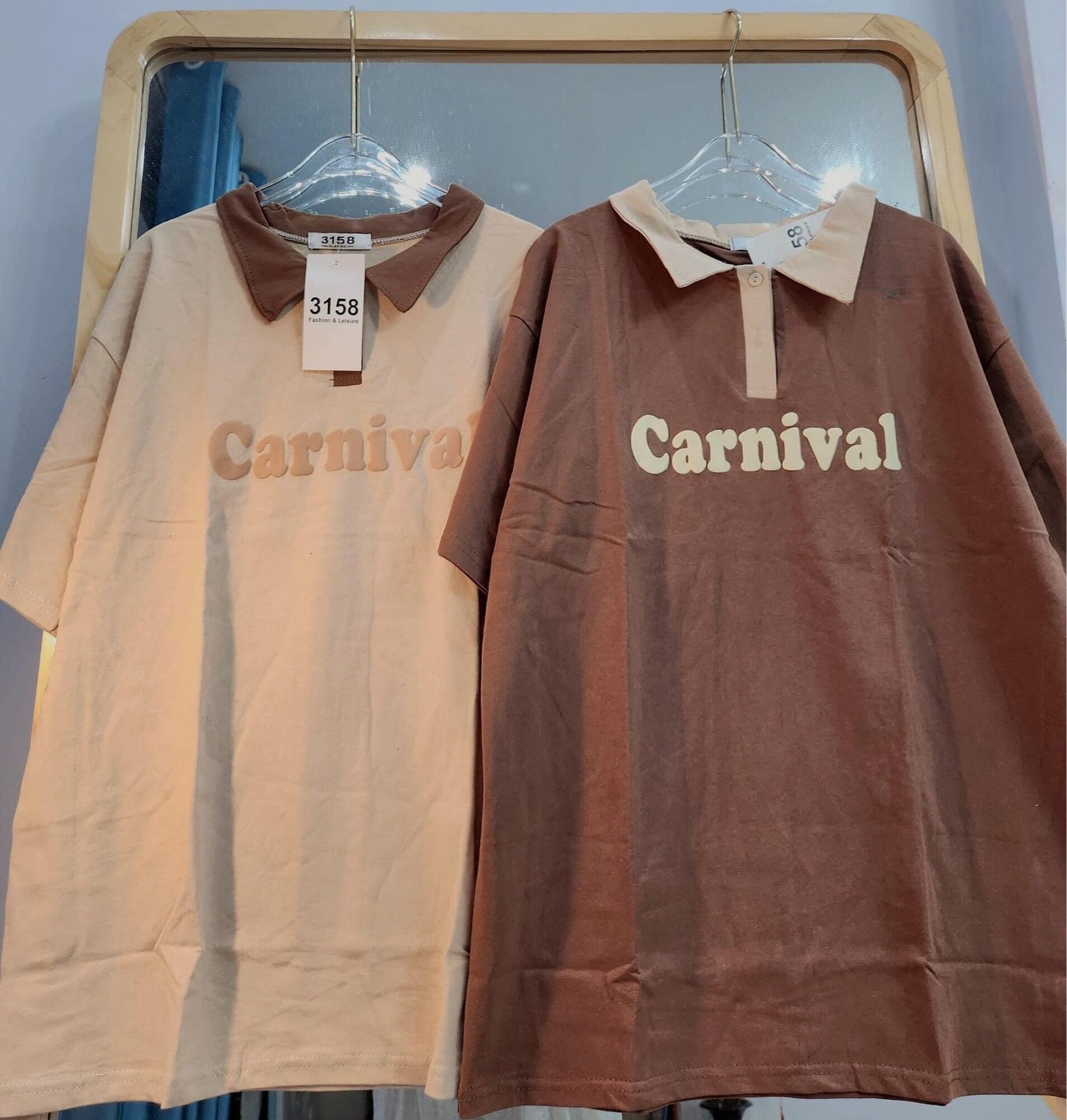 Áo thun có cổ Cotton Khô 3158 , áo polo form rộng tay lỡ - Carnival