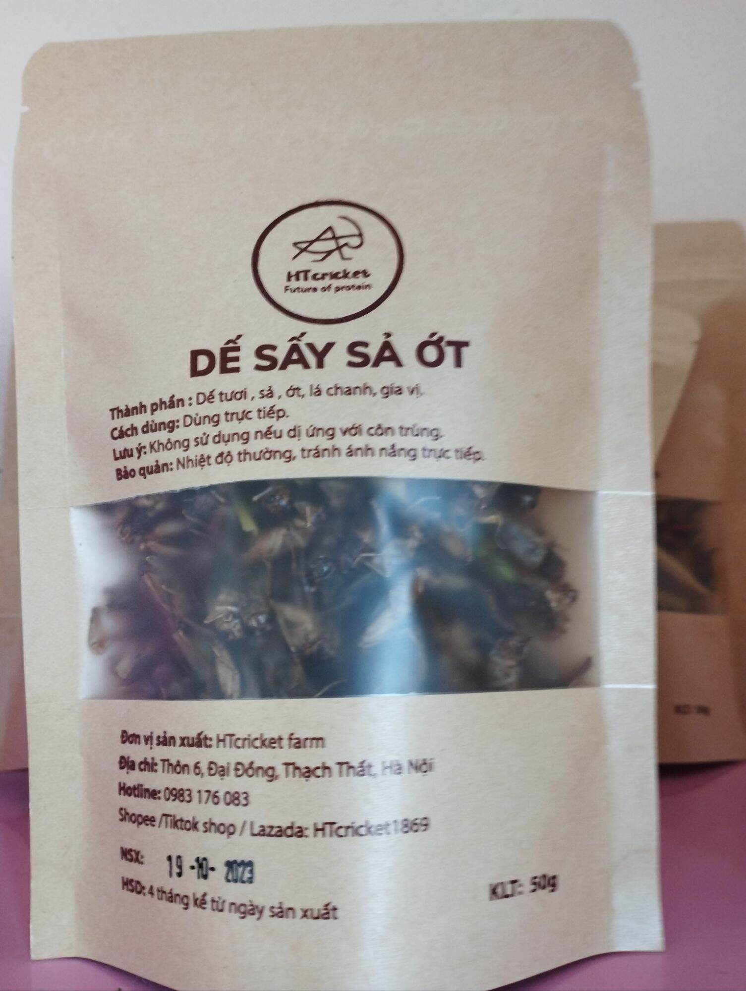 Dế sấy sả ớt 50g, dế sấy giòn, dế sấy cay giòn