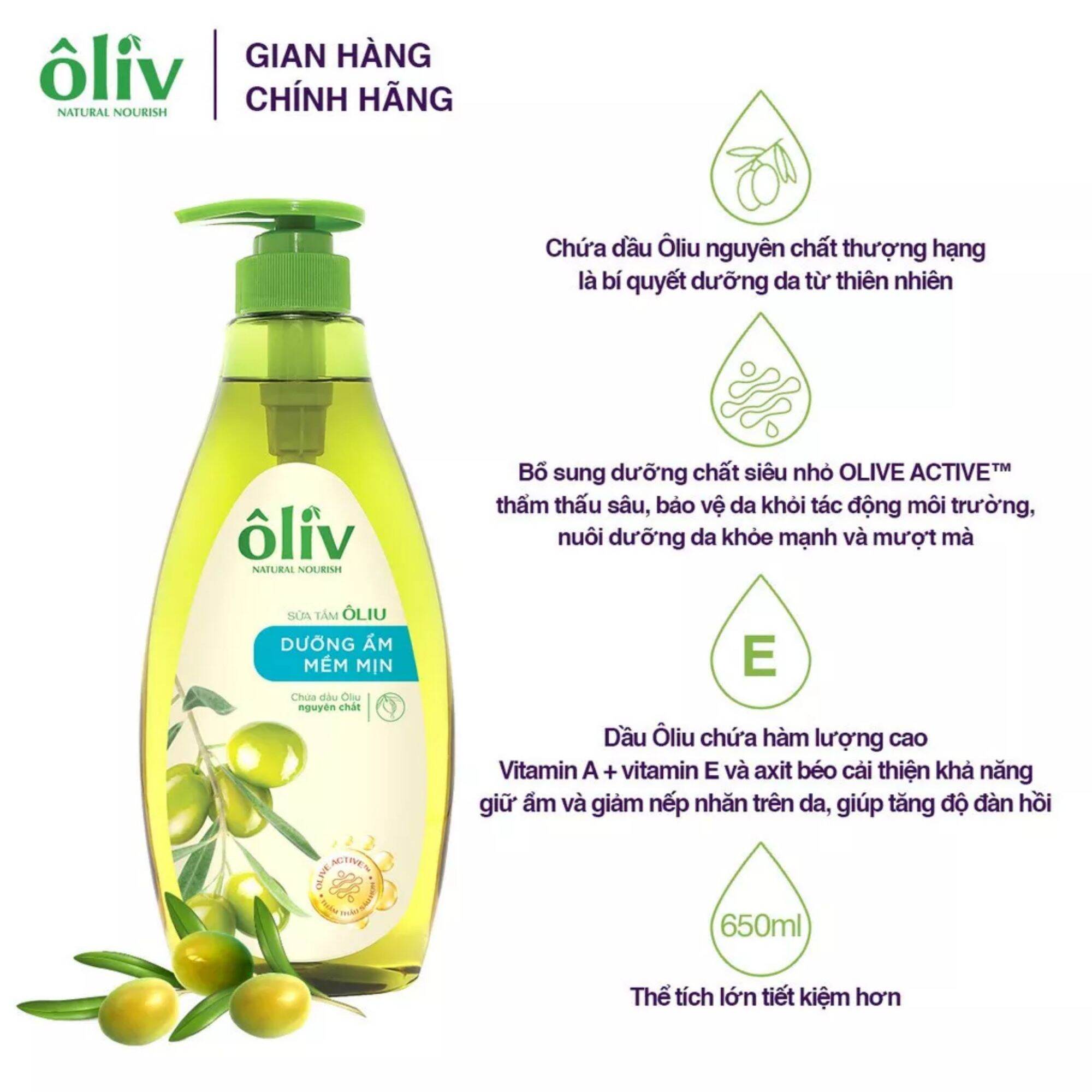 Sữa tắm ôliu dưỡng sáng da, mềm mịn 650ml/350ml