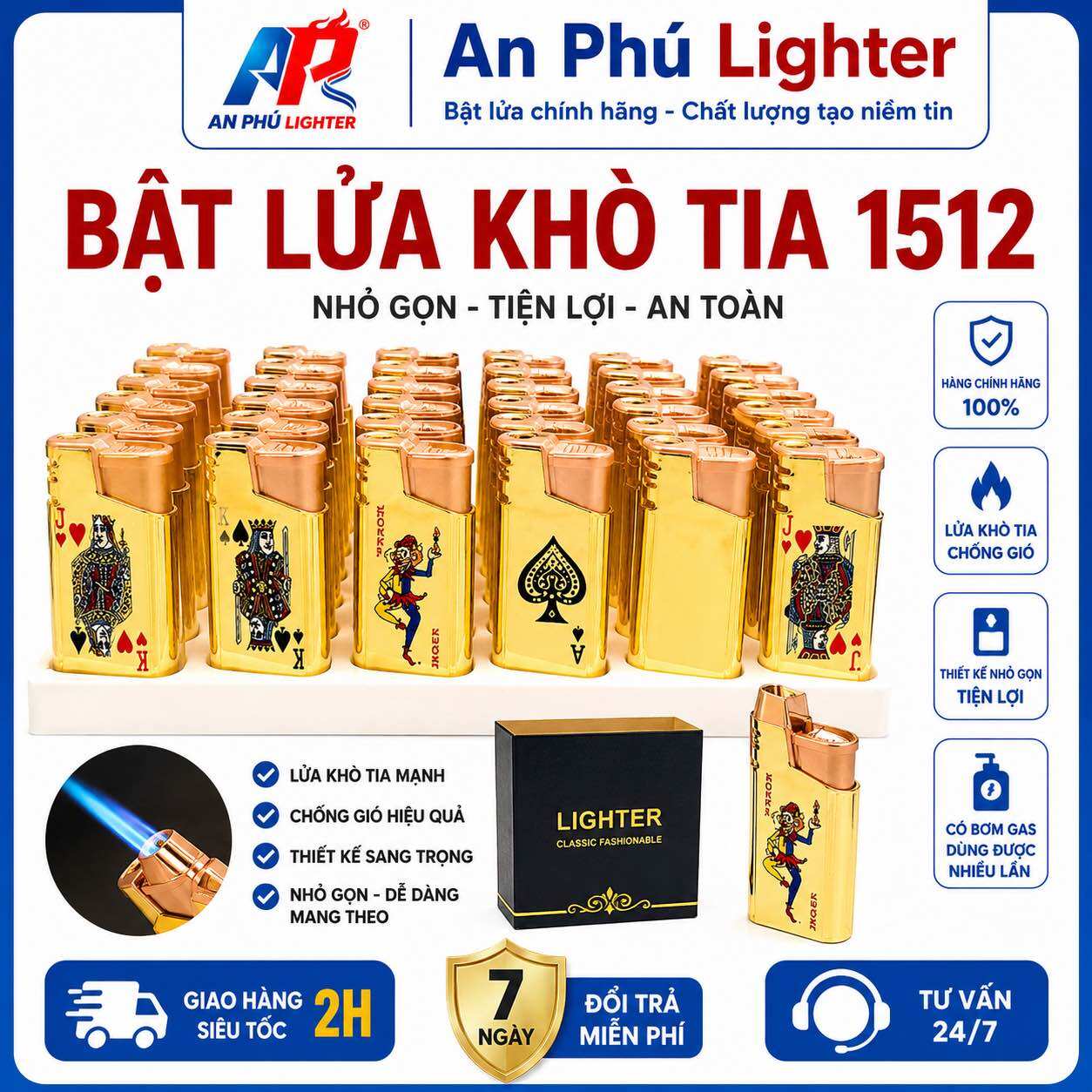 Bật Lửa Khò Tia Xanh 1512 - Vỏ Nhôm - Có Bơm Ga