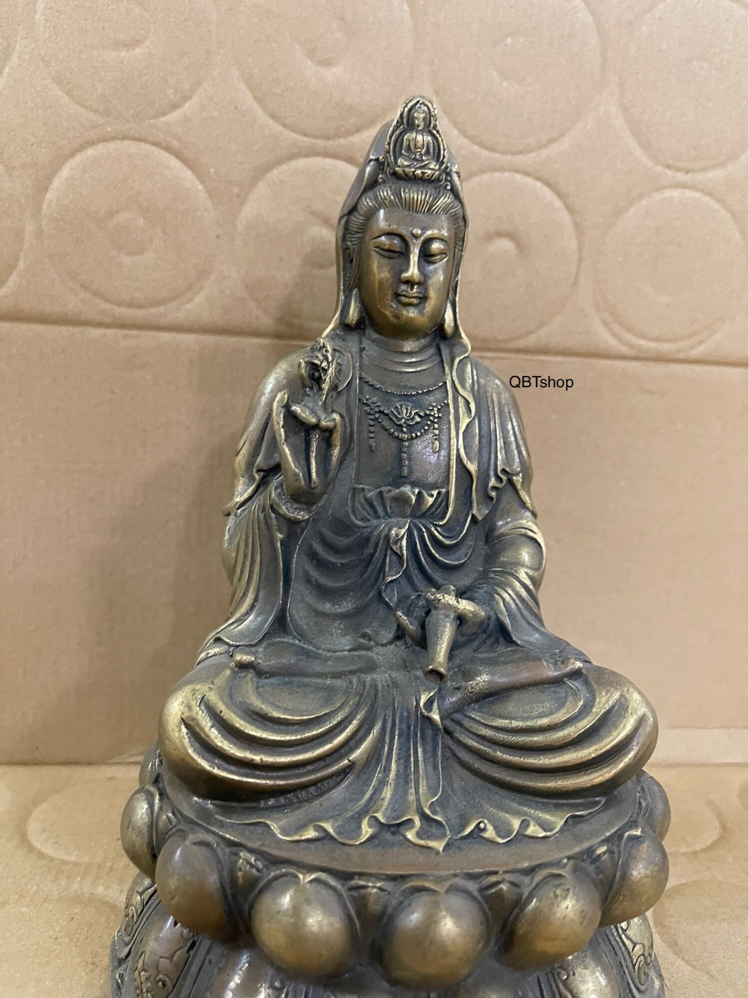 Phật bà quan âm ngồi 3 bằng đồng