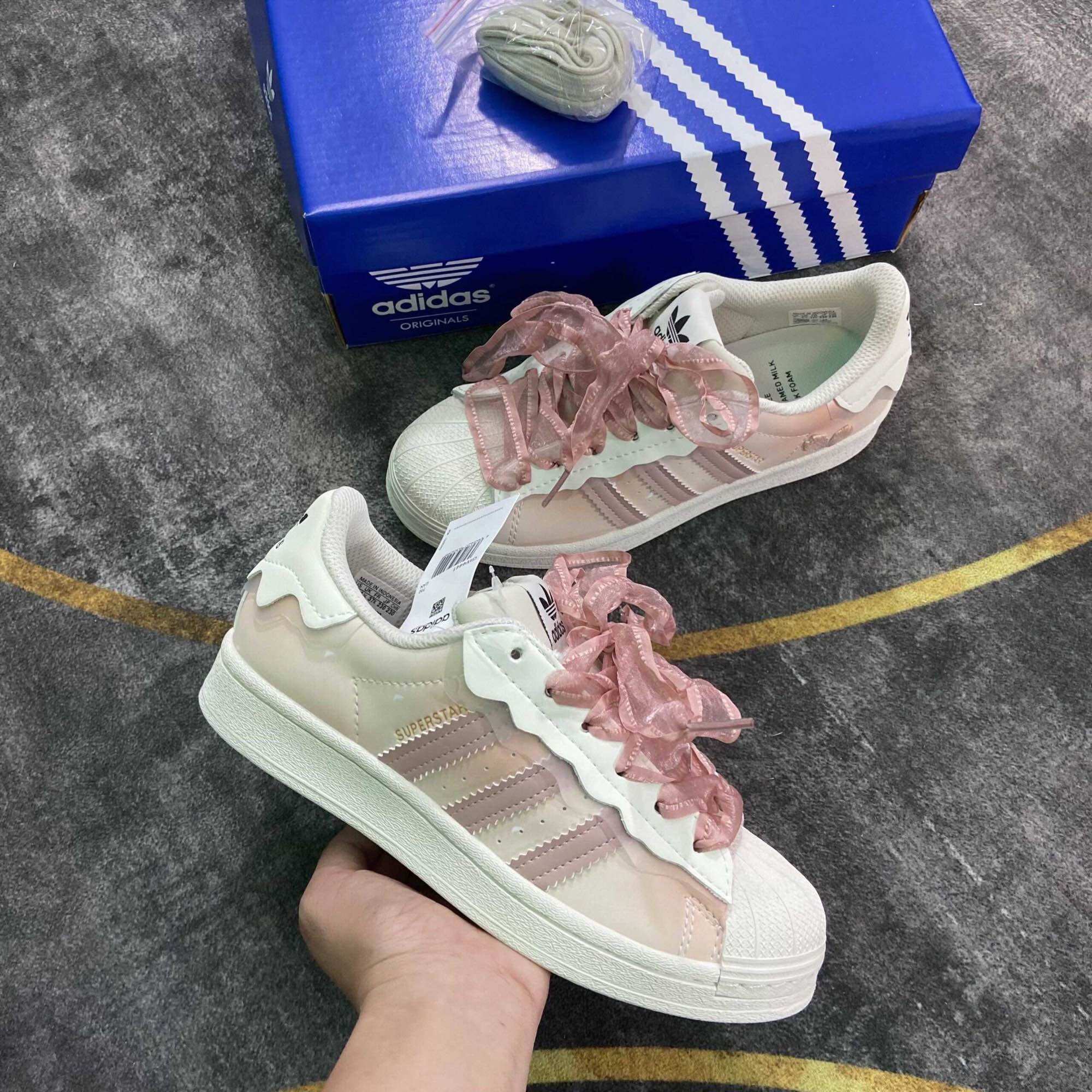 Giày Superstar Sò,Superstar Das Sò Màu Hồng Kem Màu Trắng cao cấp full box bill