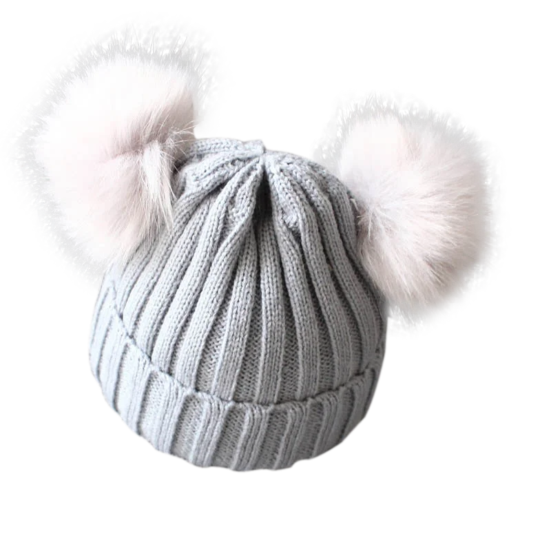 Dễ thương pompom nón cho bé mùa đông ấm áp dệt kim trẻ em bé gái bé trai bò nắp chắc chắn ngoài trời trẻ sơ sinh tập đi trẻ em mũ bonnet