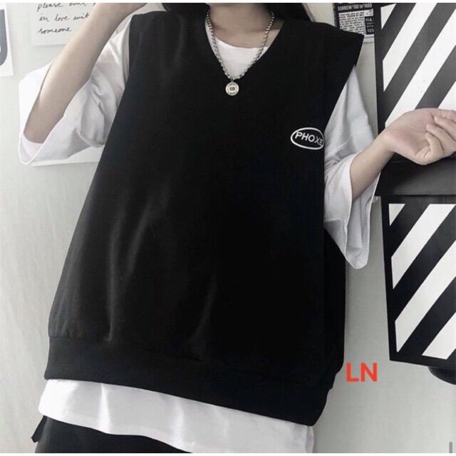 Sét áo gile phoxe đen phối áo thun trắng style Hàn (2 áo)