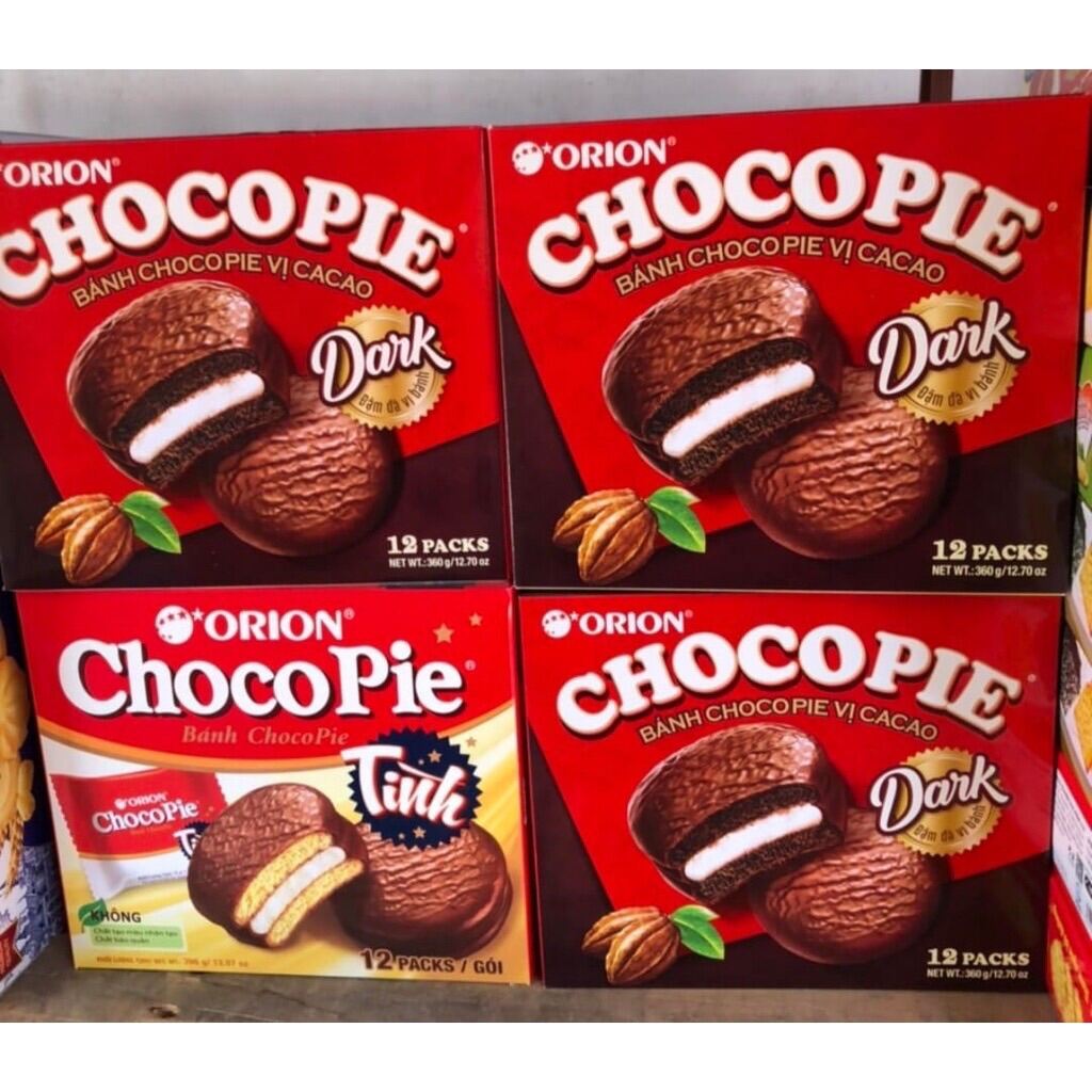 Bánh Chocopie Orion Vị Truyền Thống Matcha Đậu Đỏ Cacao Dark - Hộp 12 Bánh